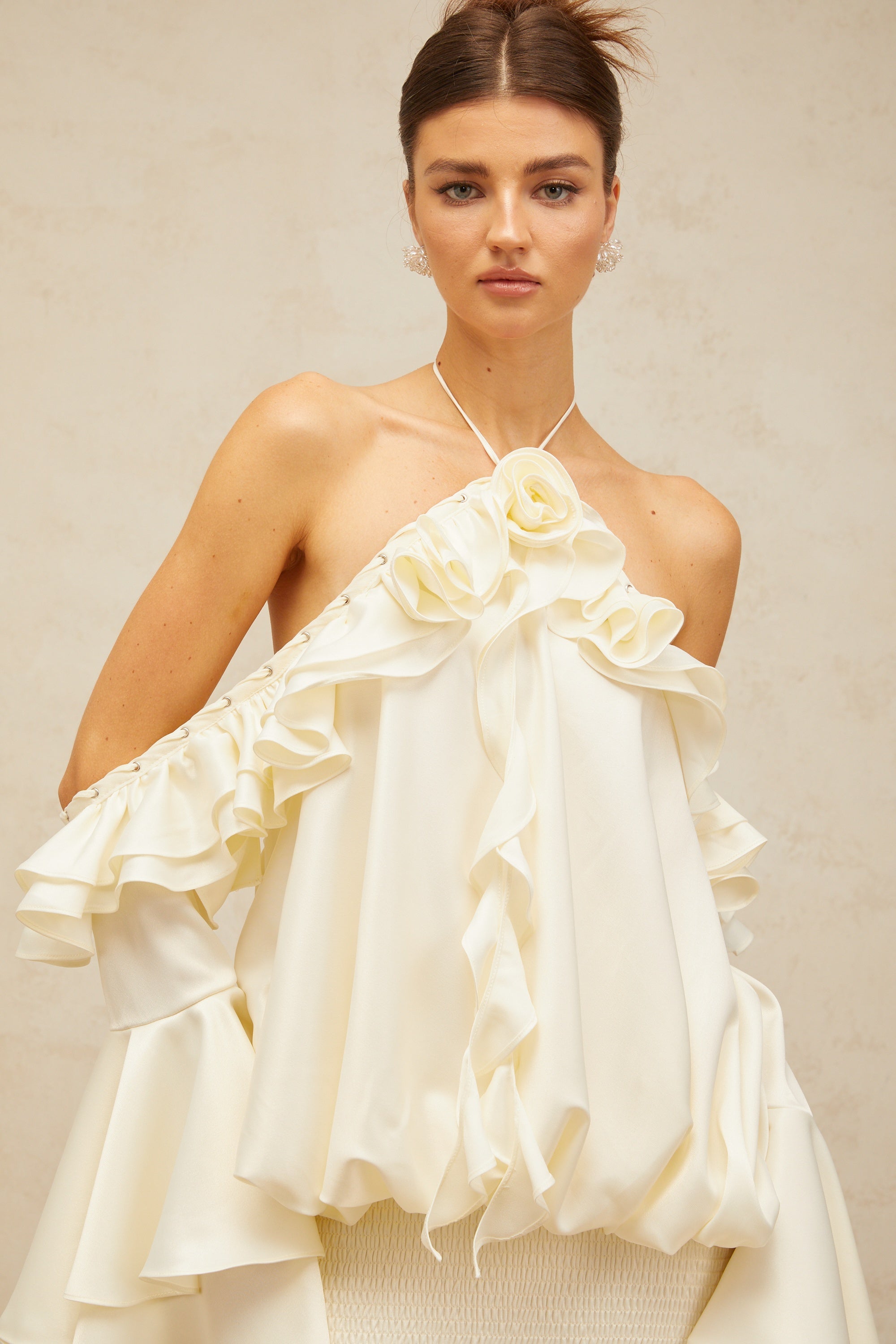 Fleur floral cold-shoulder ruffled mini dress