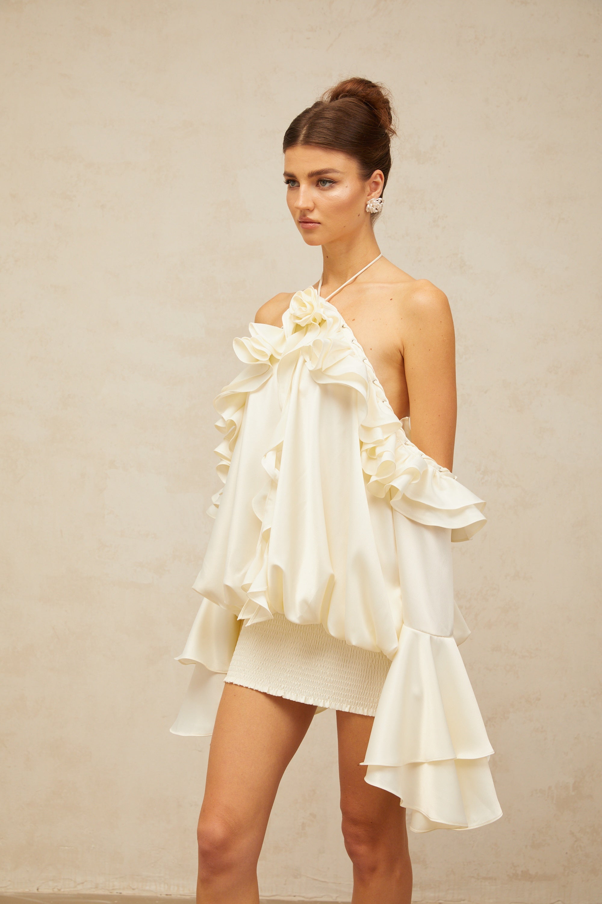 Fleur floral cold-shoulder ruffled mini dress