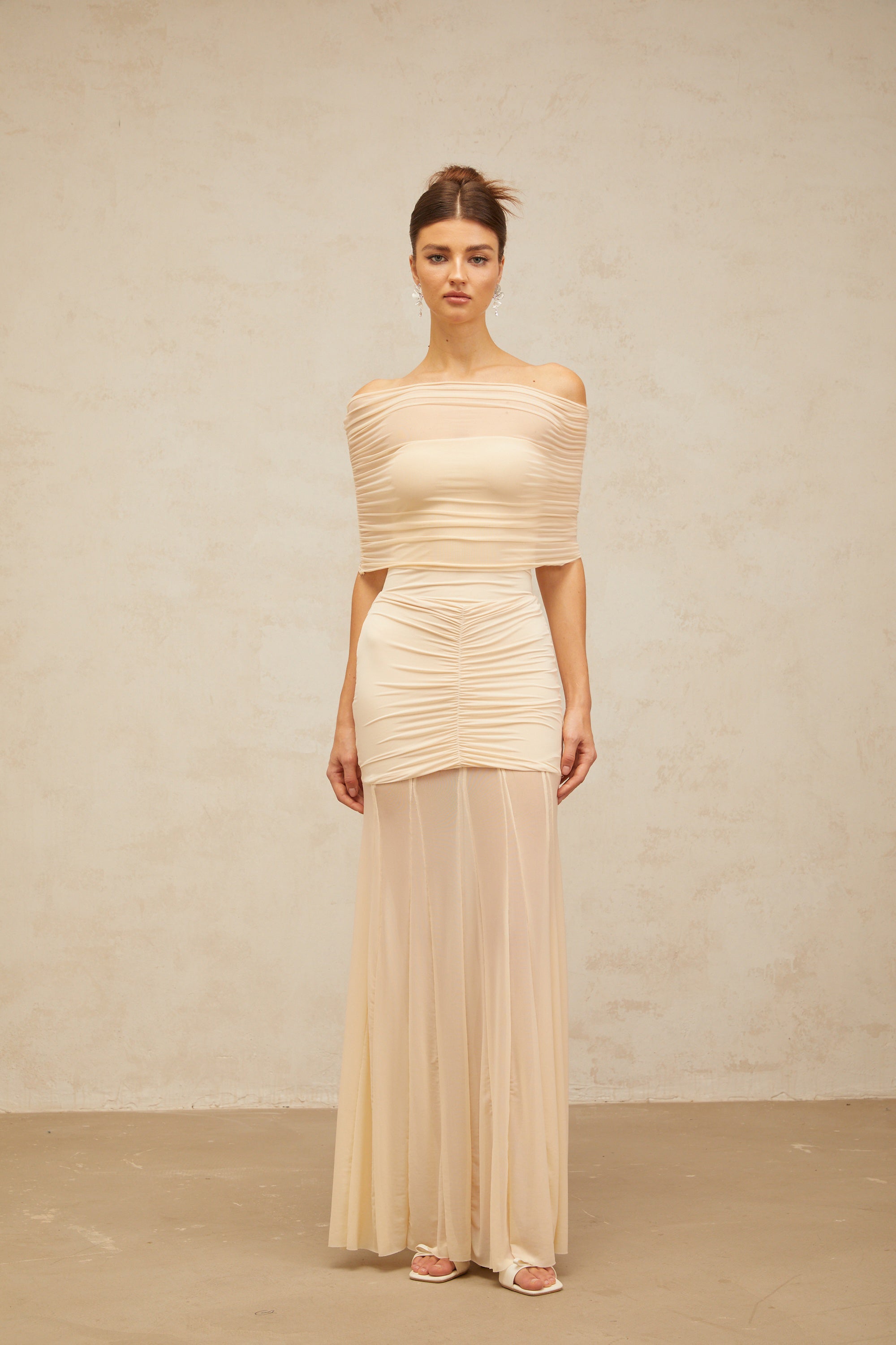 Ninon neutrals tulle-panel smocked maxi dress ((Final Sale-US Only)