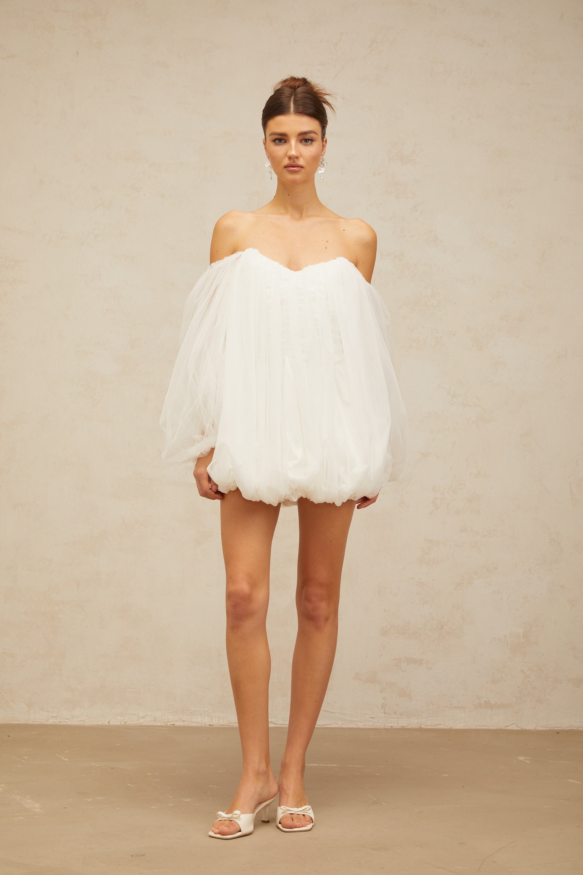 Avril layered bubble tulle mini dress in White