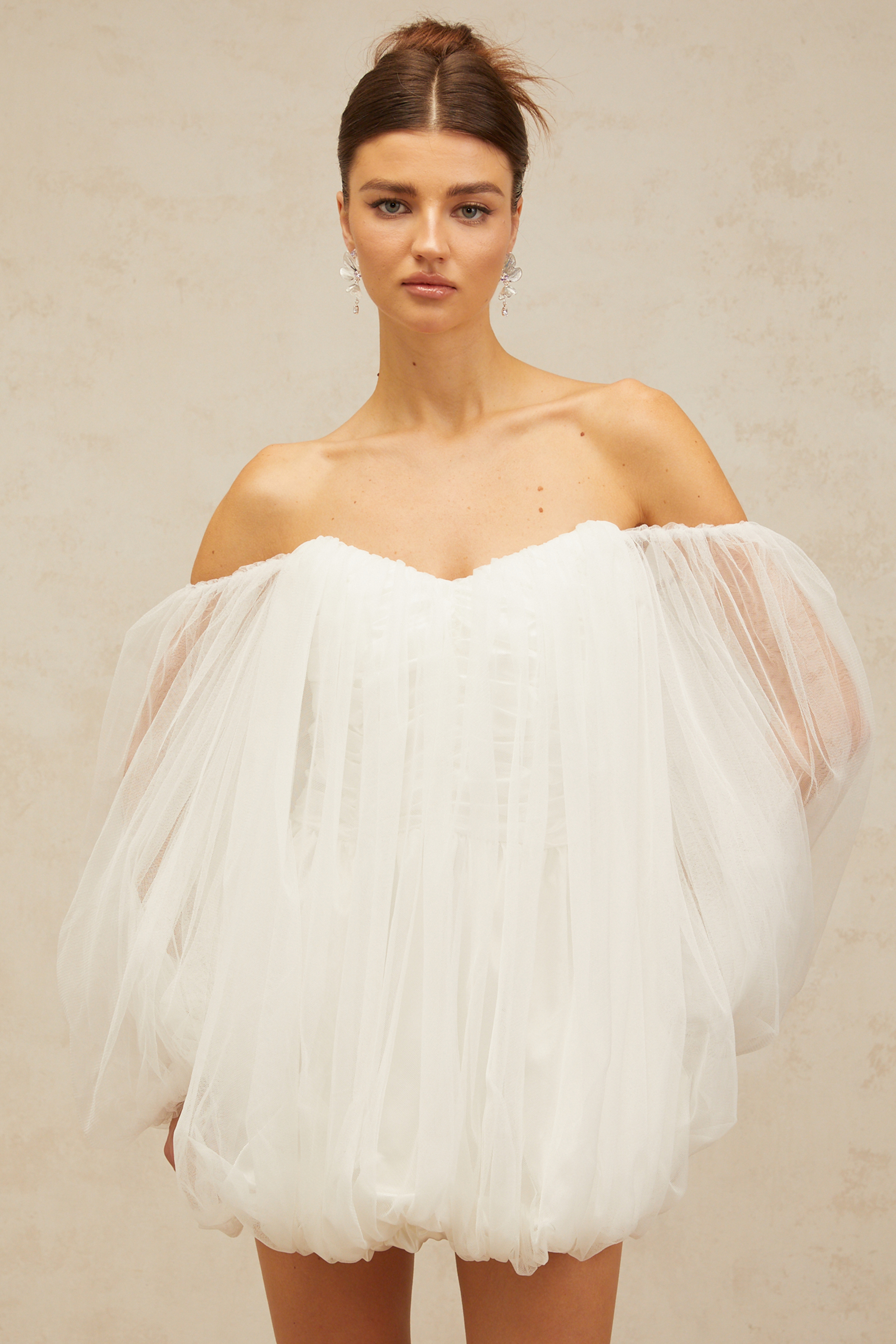 Avril layered bubble tulle mini dress in White