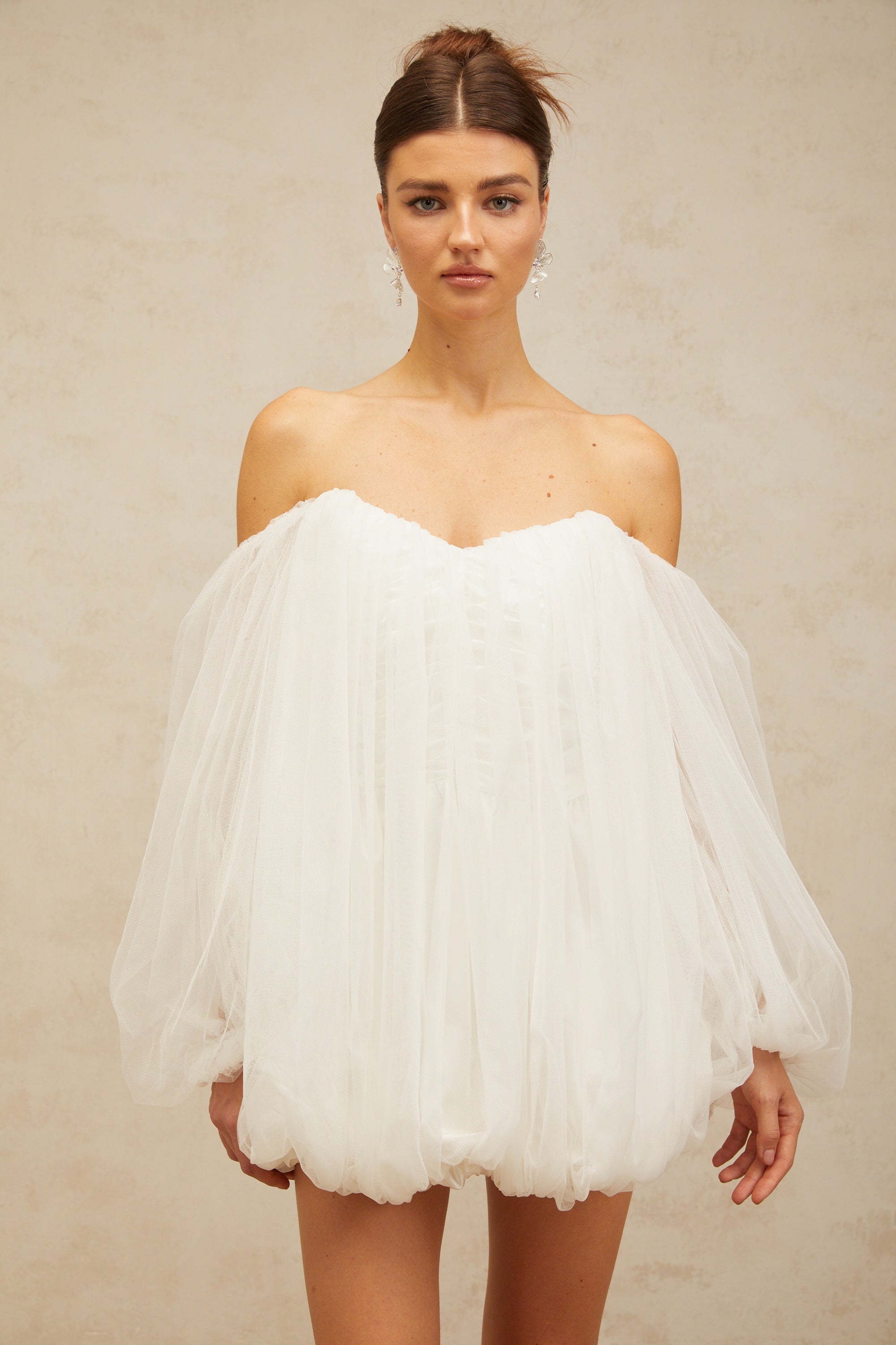 Avril layered bubble tulle mini dress in White