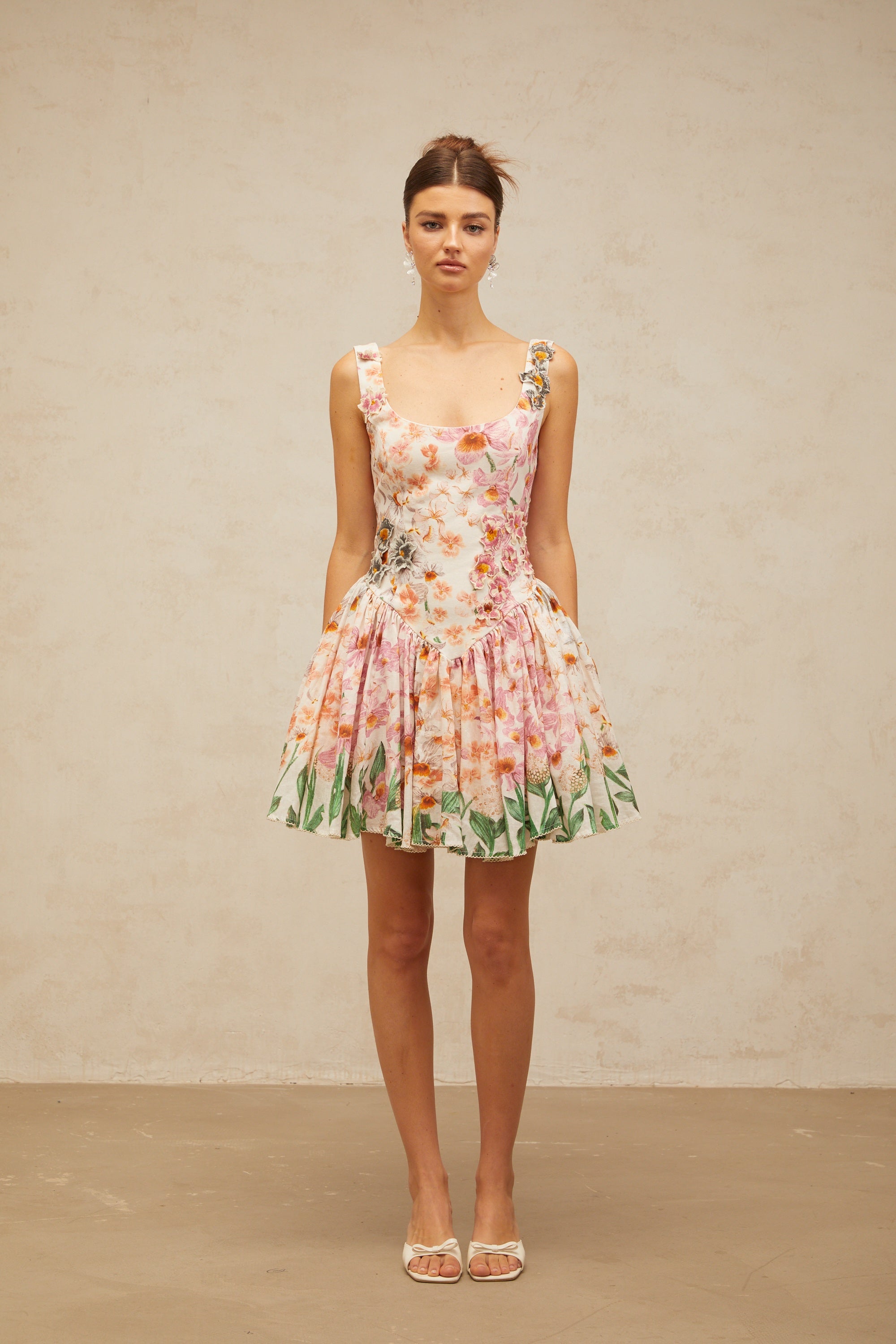 Michèle pink floral-print pleated mini dress