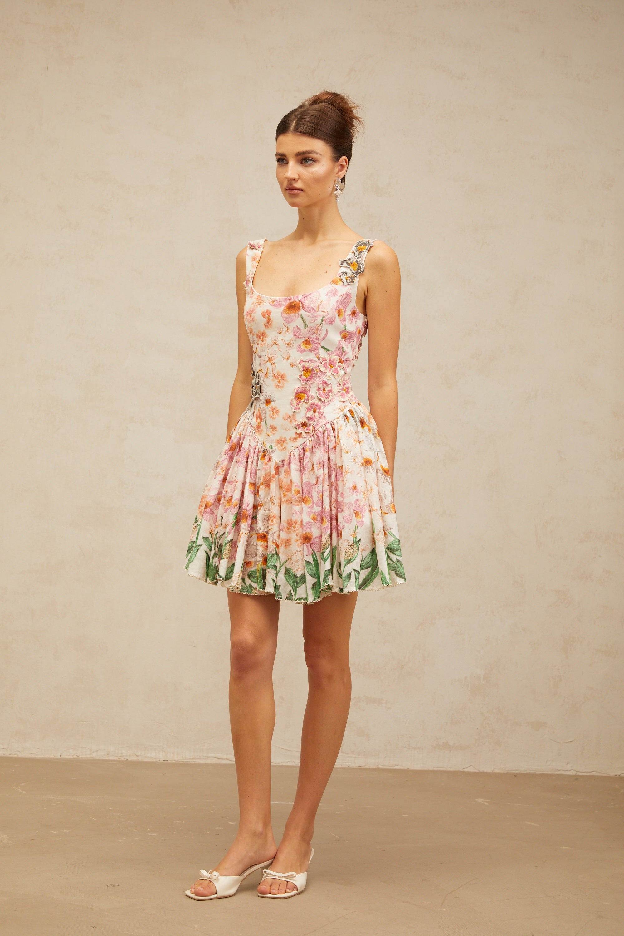 Michèle pink floral-print pleated mini dress