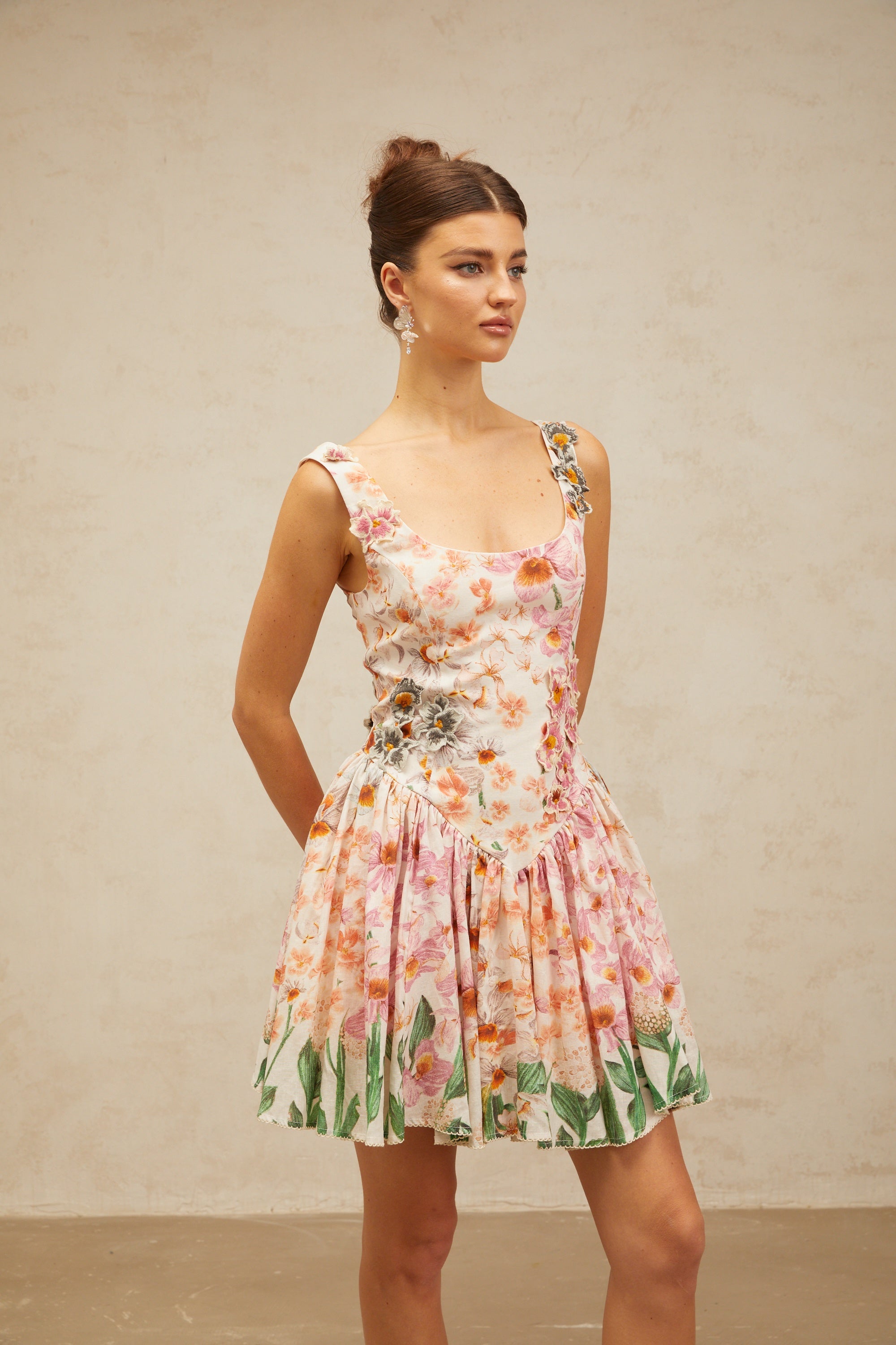 Michèle pink floral-print pleated mini dress