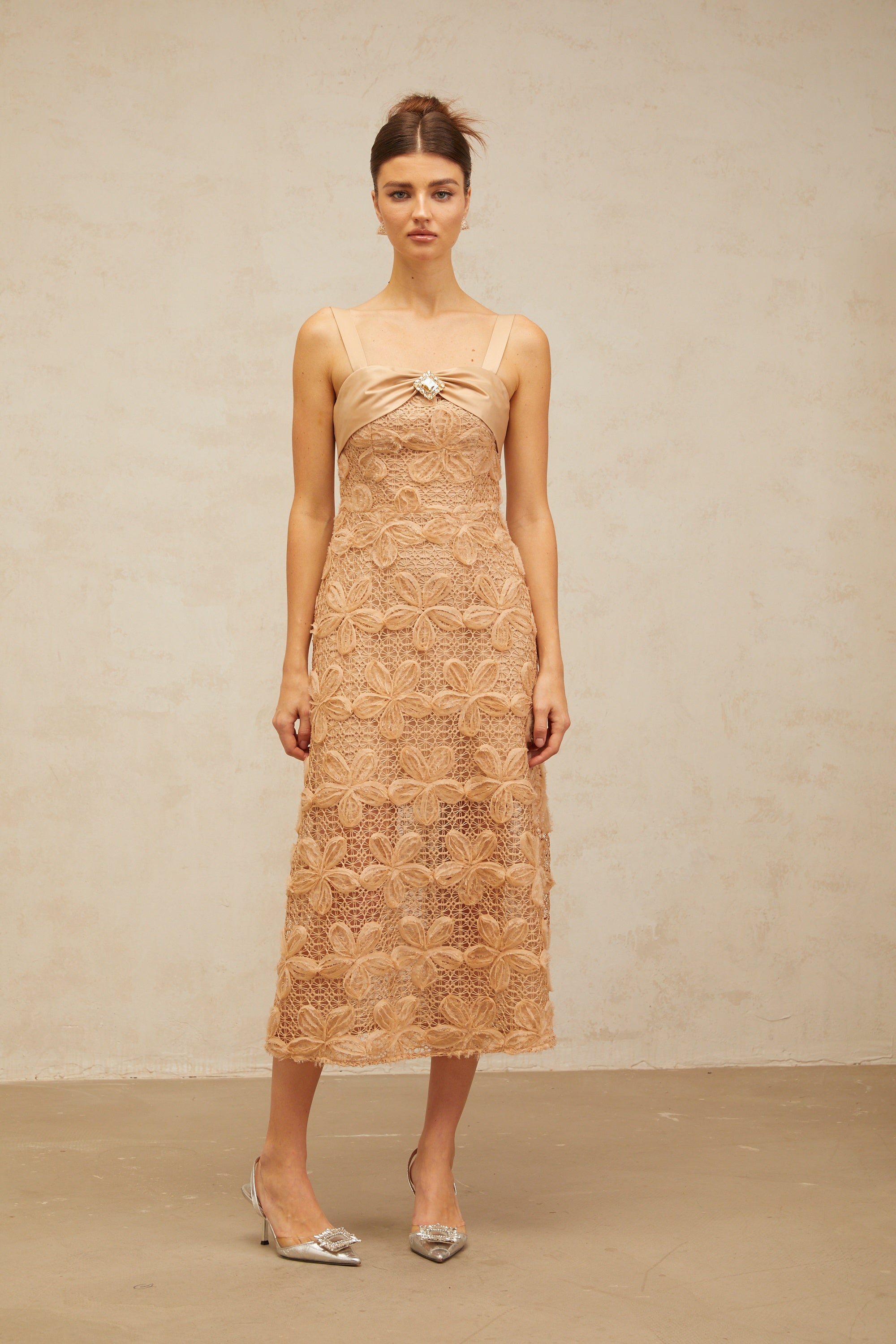 Salomé embellished corded-lace midi dress