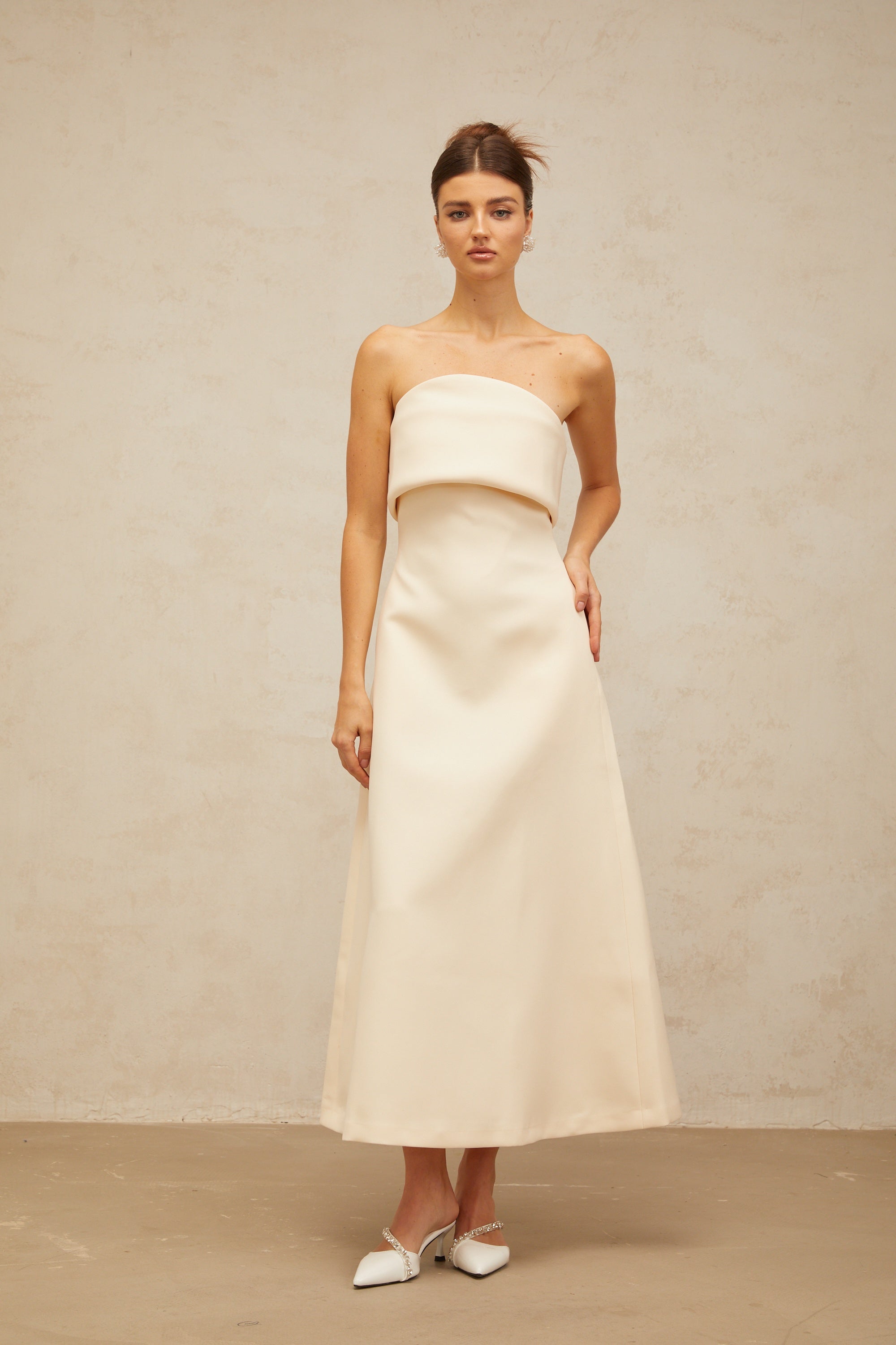 Raphaëlle white folded corset midi dress