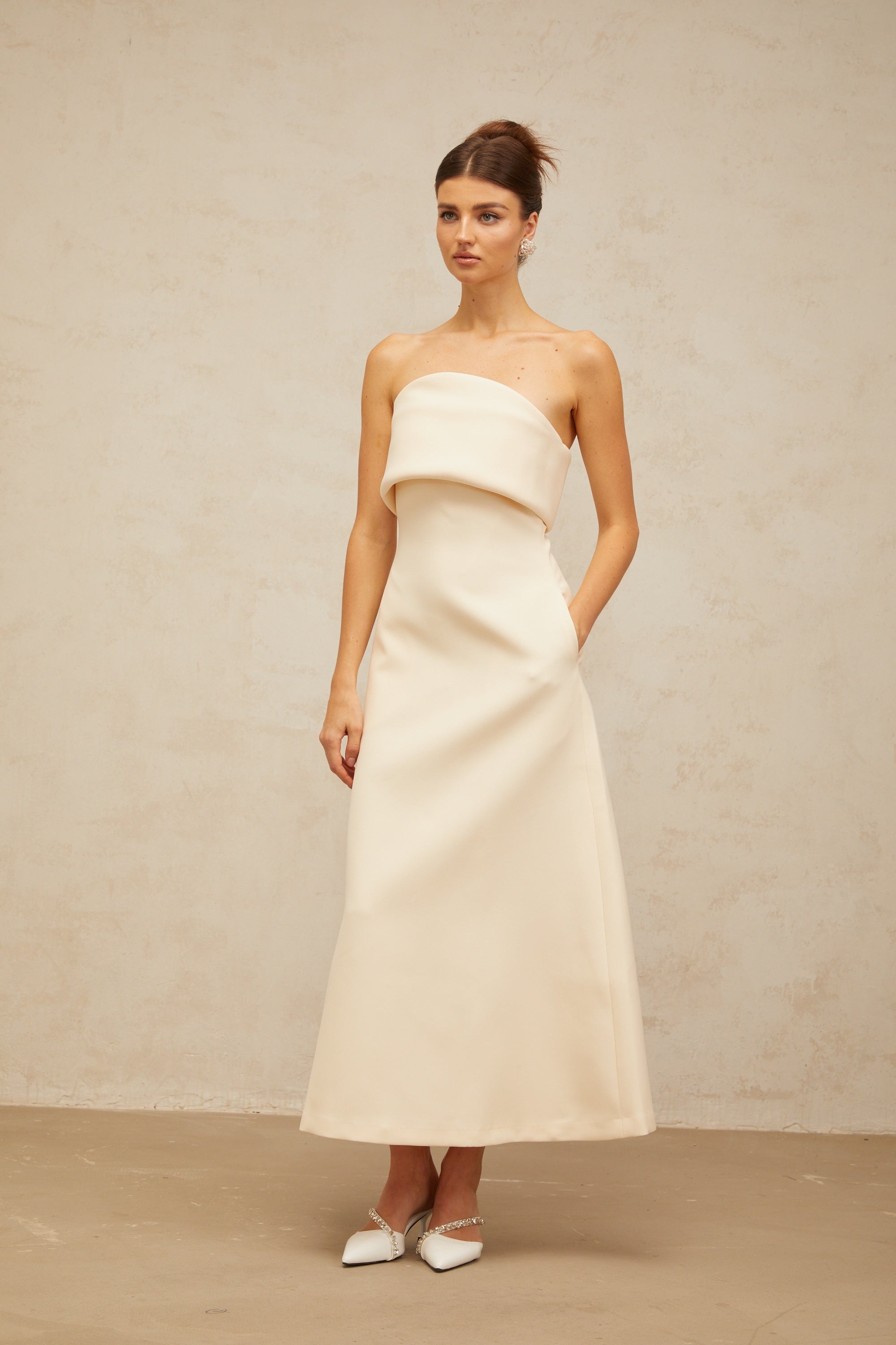 Raphaëlle white folded corset midi dress