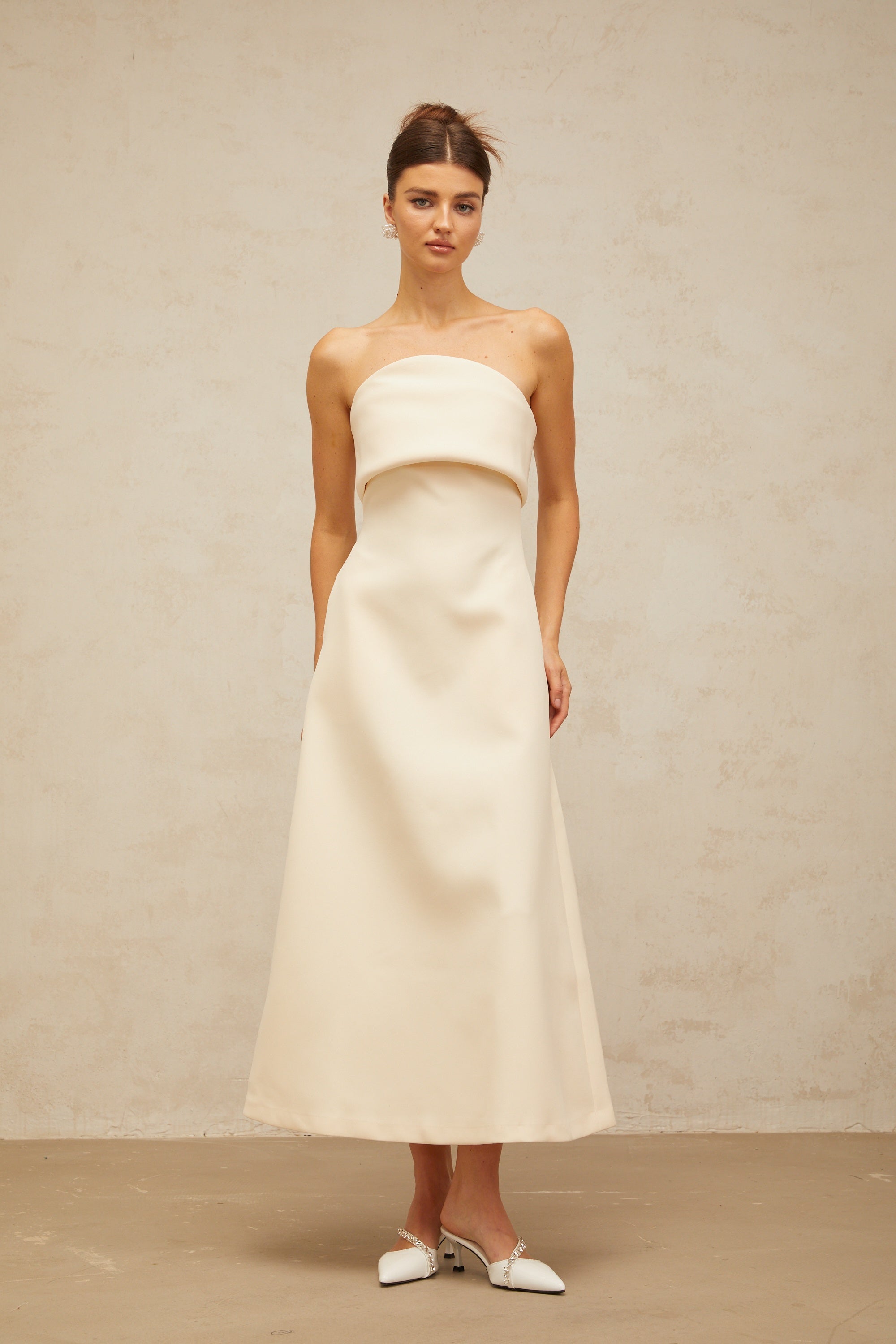 Raphaëlle white folded corset midi dress