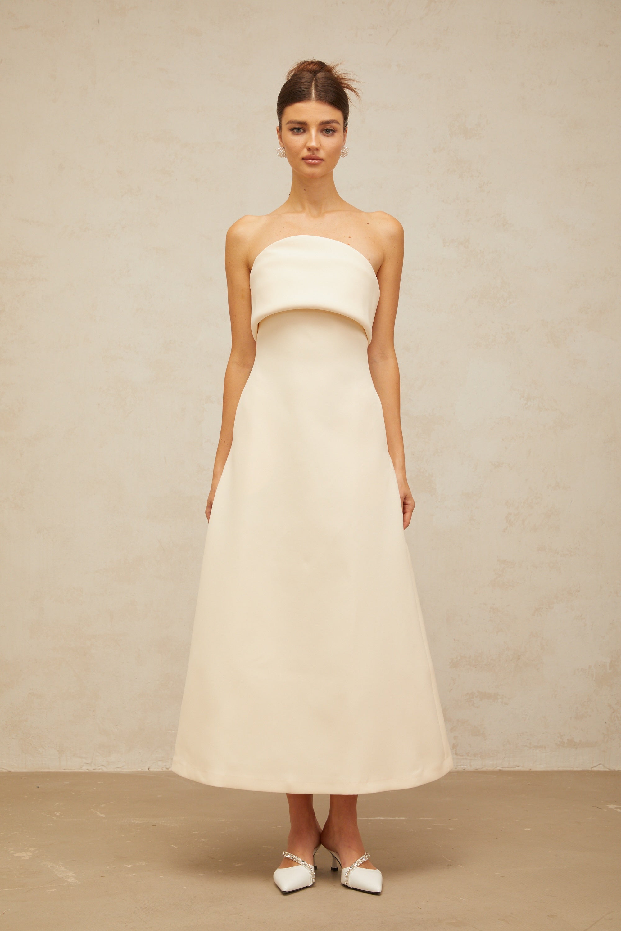 Raphaëlle white folded corset midi dress