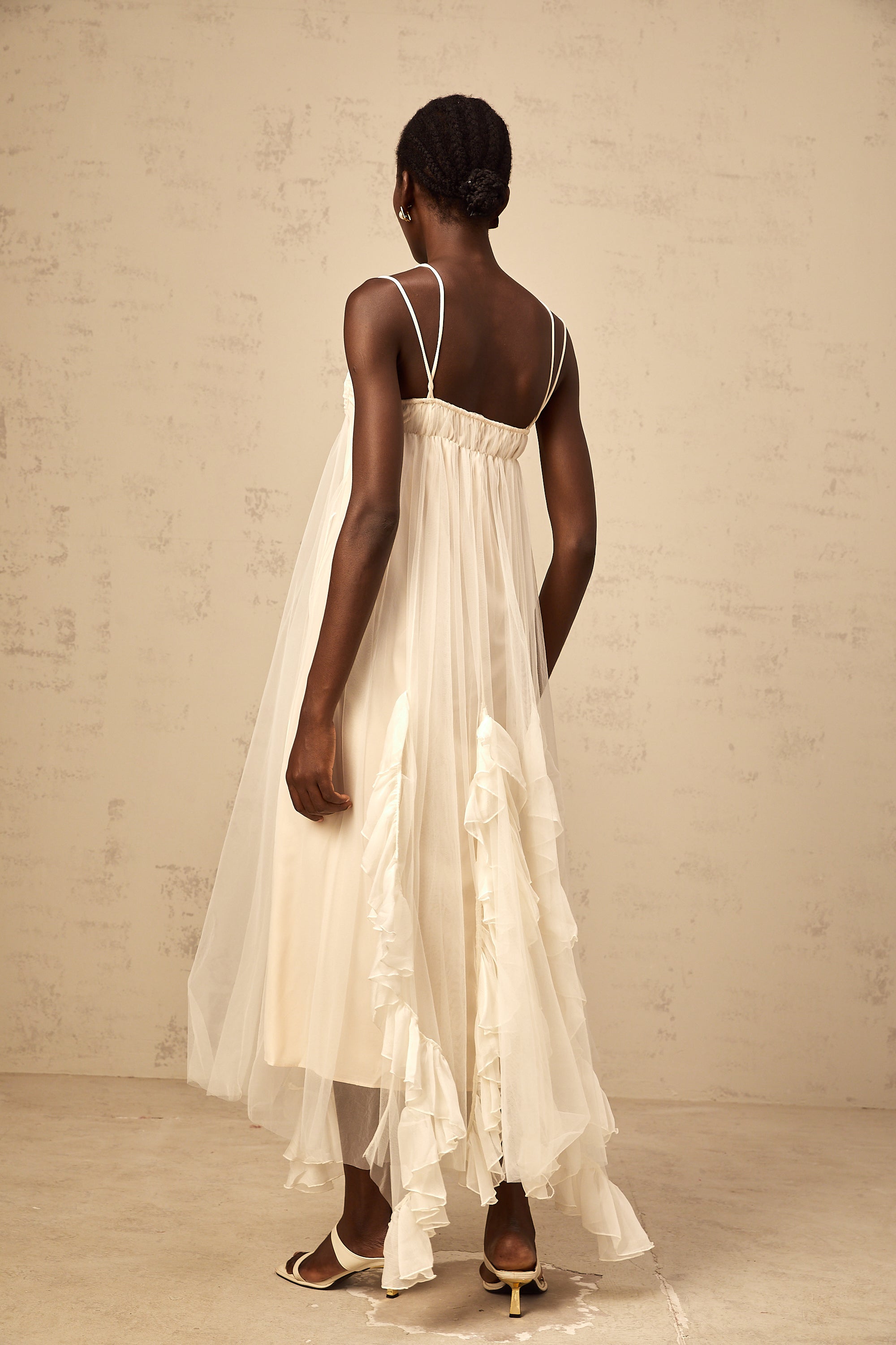 Colette layered ruffled tulle maxi dress in Neutrals