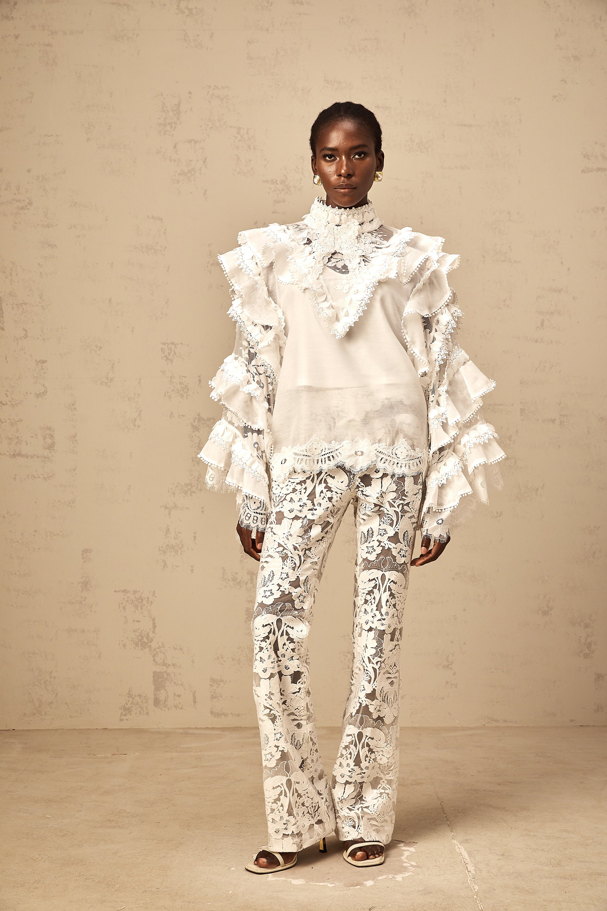 Mylène white tied layered lace blouse (Final Sale-US Only)