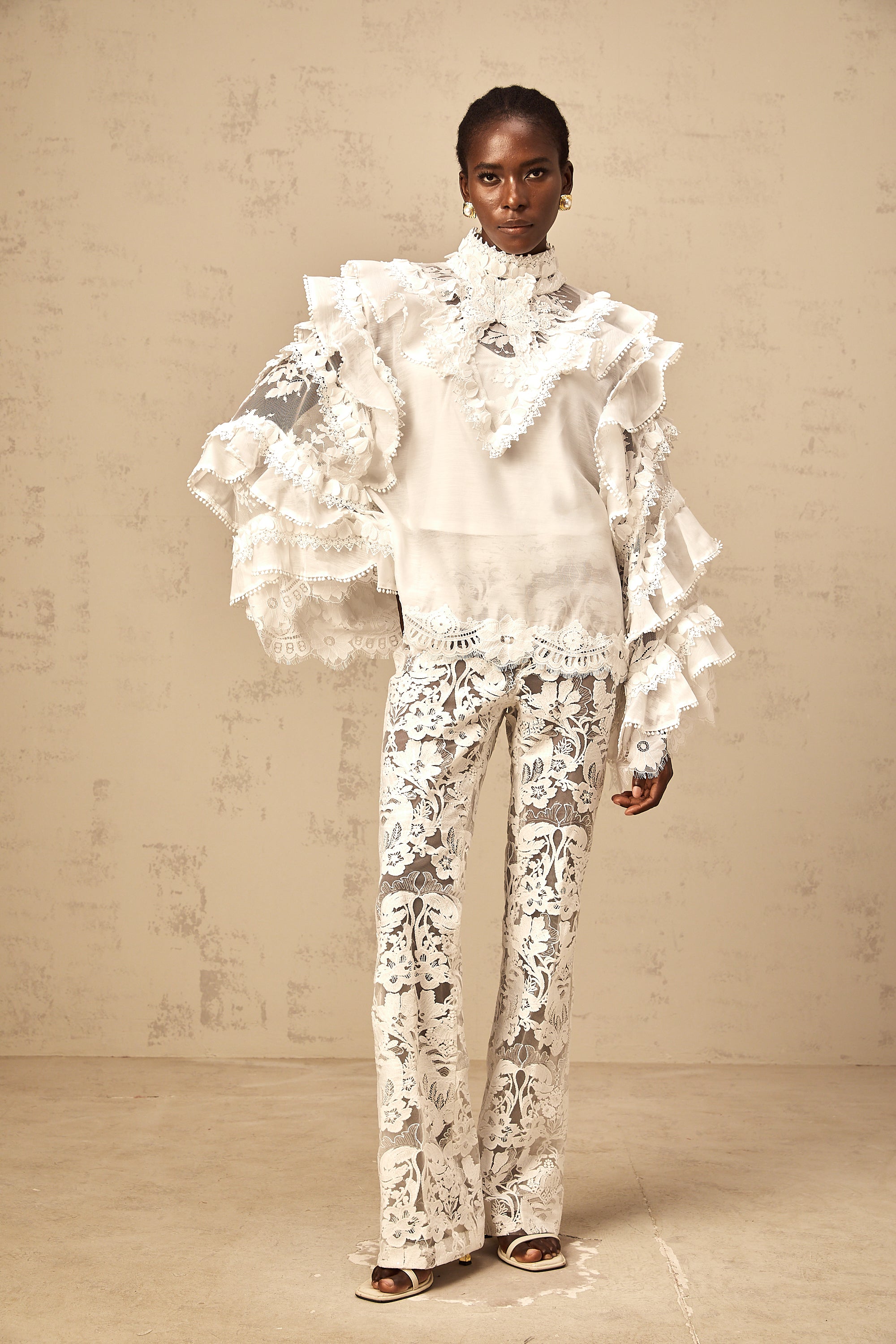 Mylène white tied layered lace blouse (Final Sale-US Only)