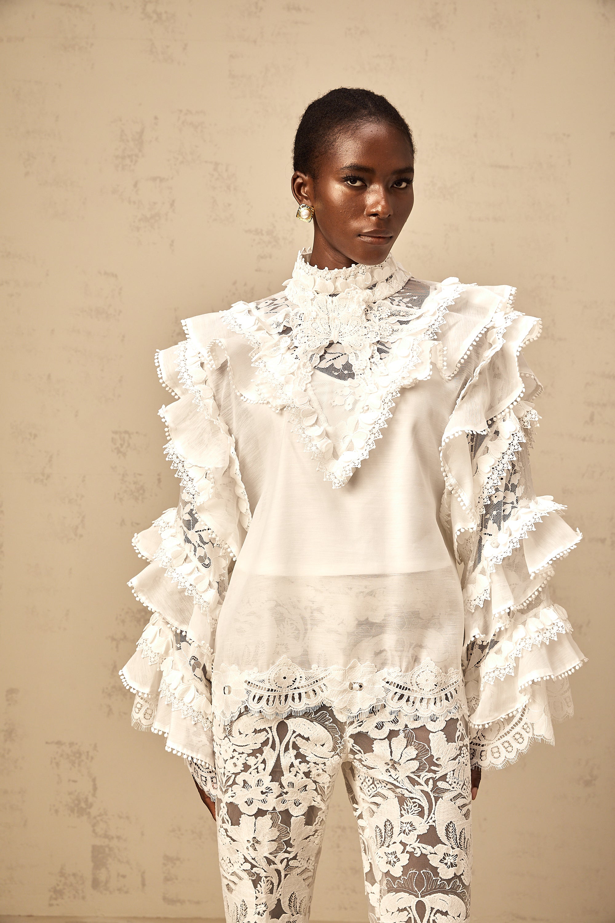 Mylène white tied layered lace blouse (Final Sale-US Only)