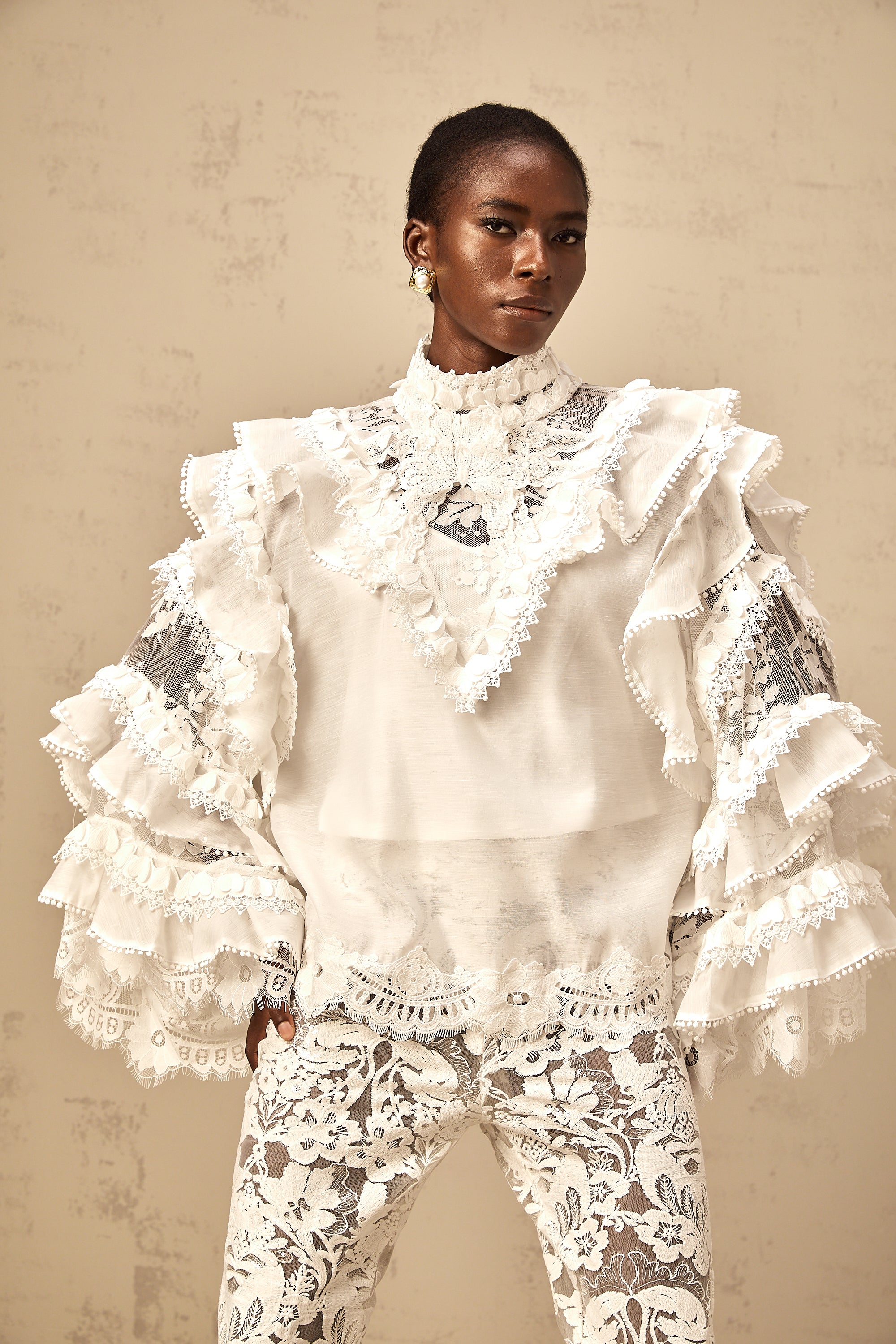 Mylène white tied layered lace blouse (Final Sale-US Only)