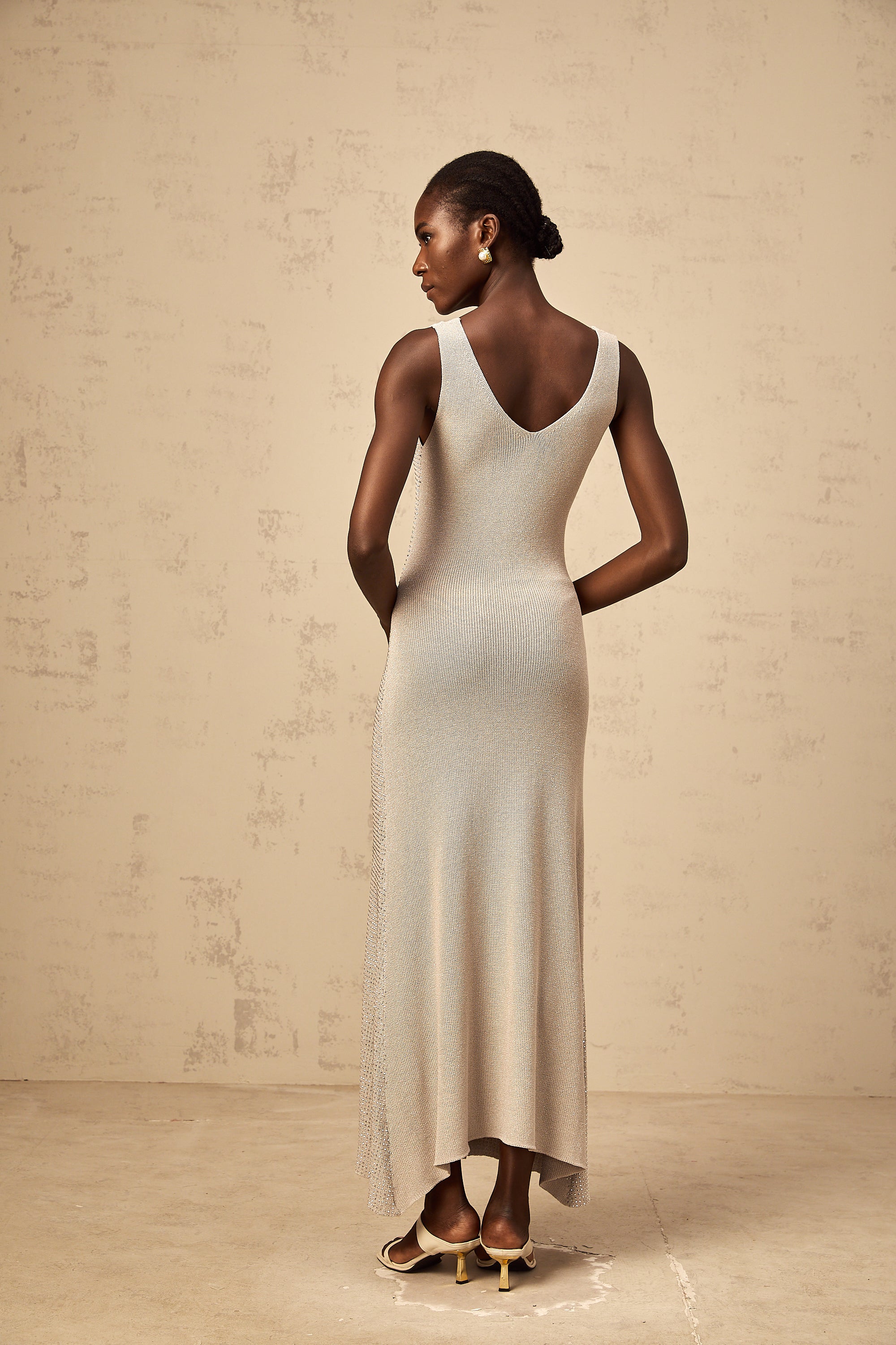 Wanda grey rhinestone knitted tank maxi dress