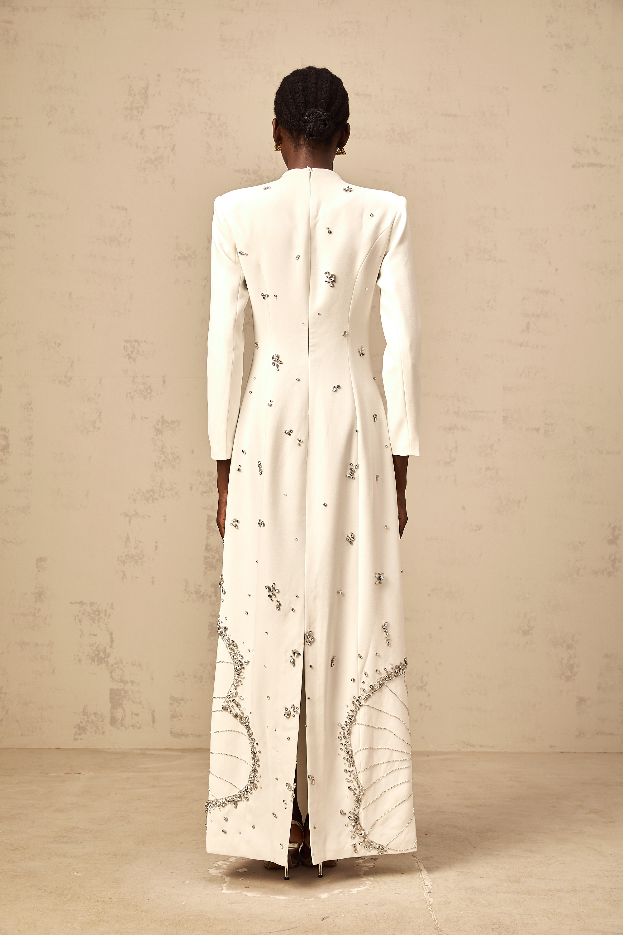 Daphné white lotus-motif embellished maxi dress