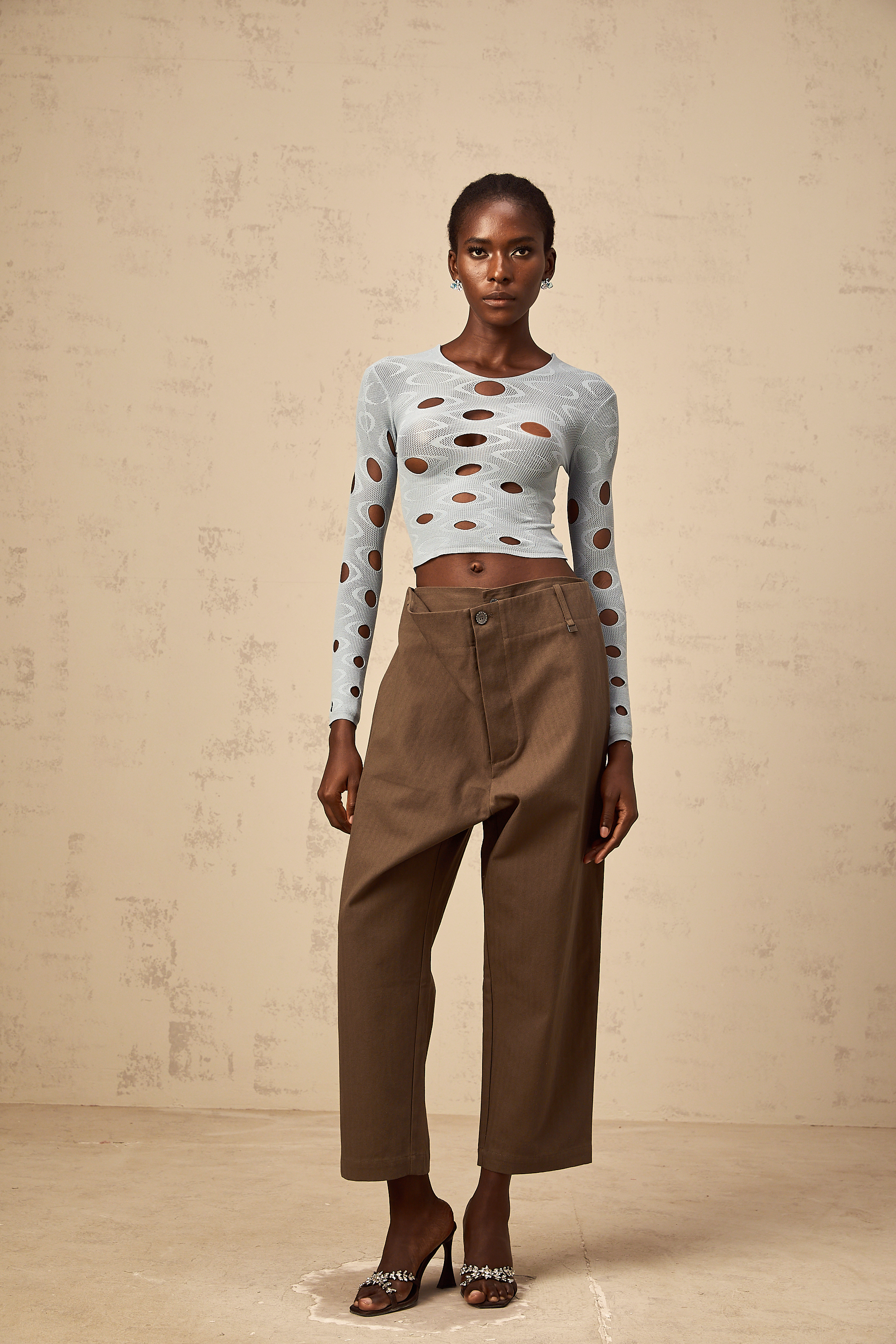 Josette light-blue stretchy cut-out cropped top