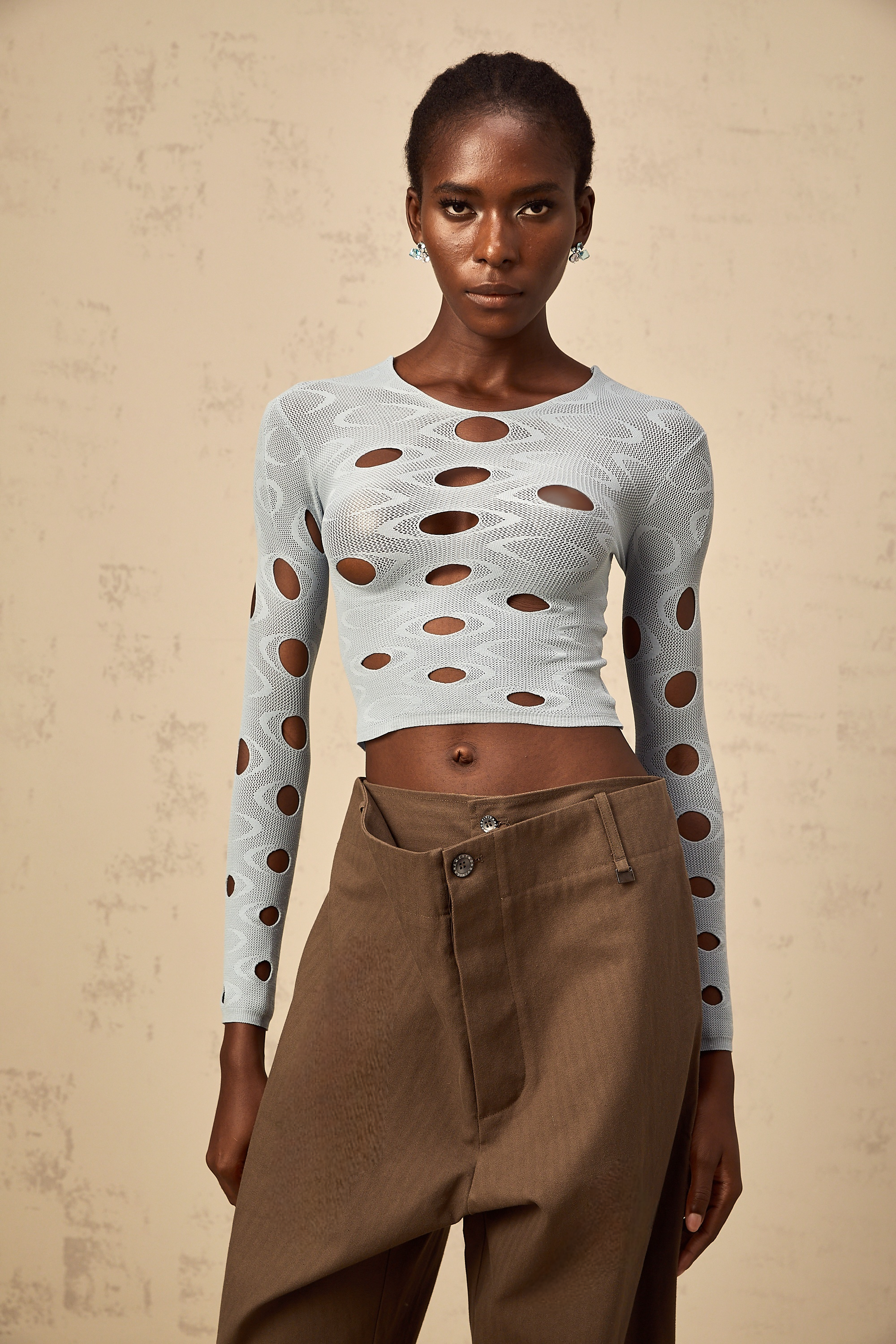 Josette light-blue stretchy cut-out cropped top