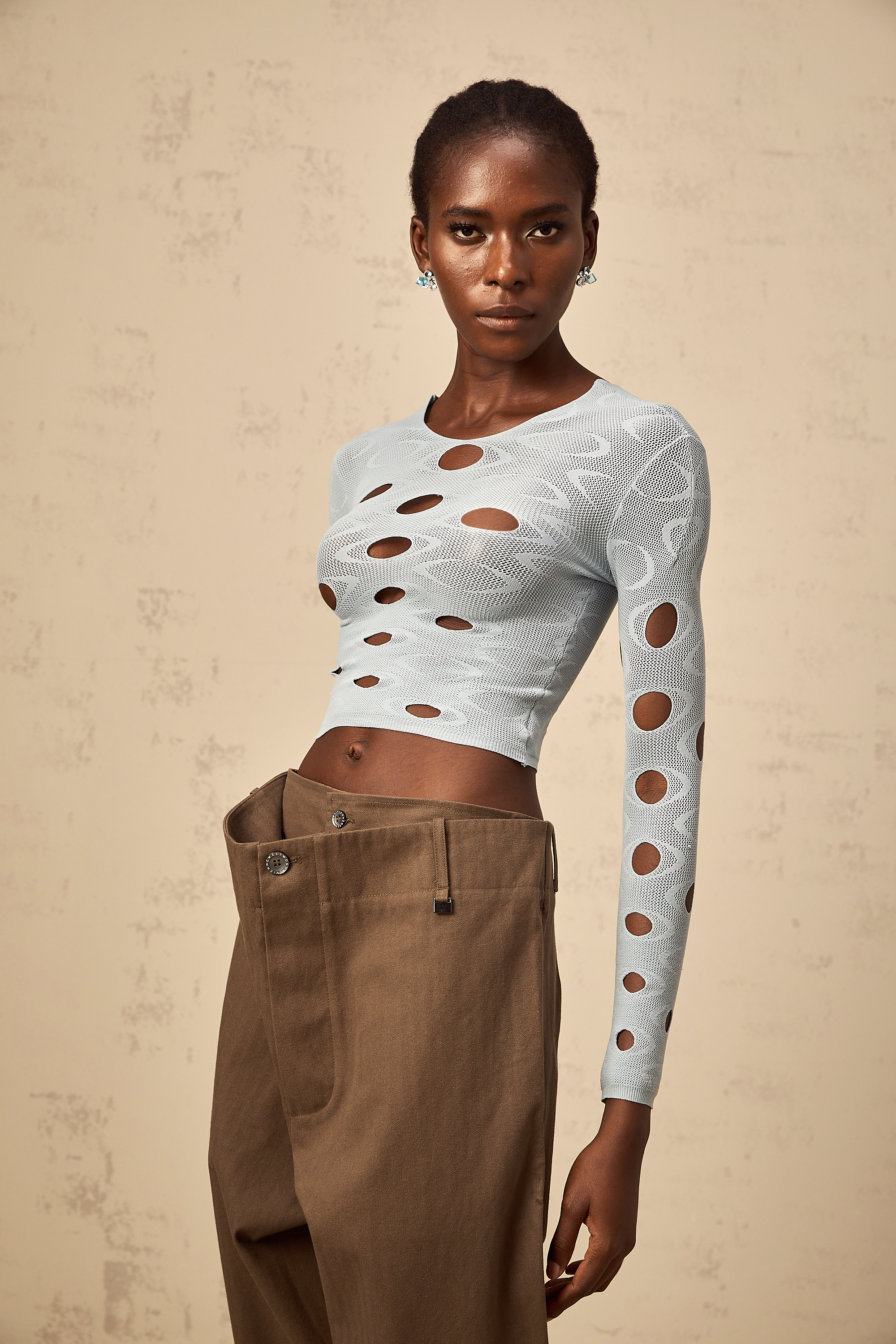 Josette light-blue stretchy cut-out cropped top