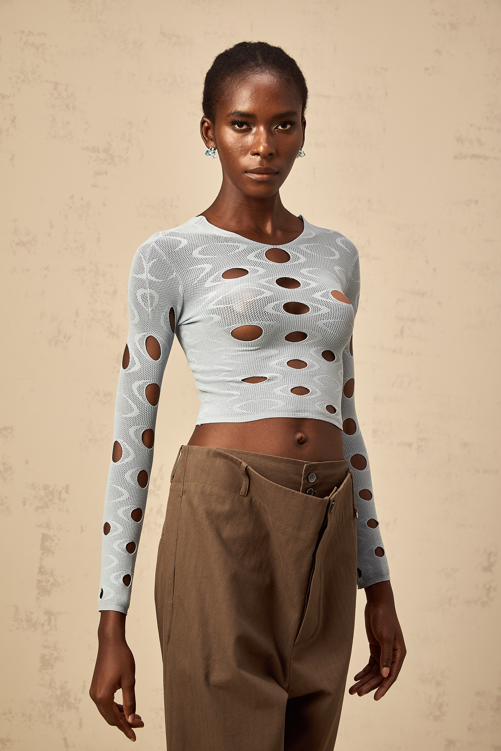 Josette light-blue stretchy cut-out cropped top