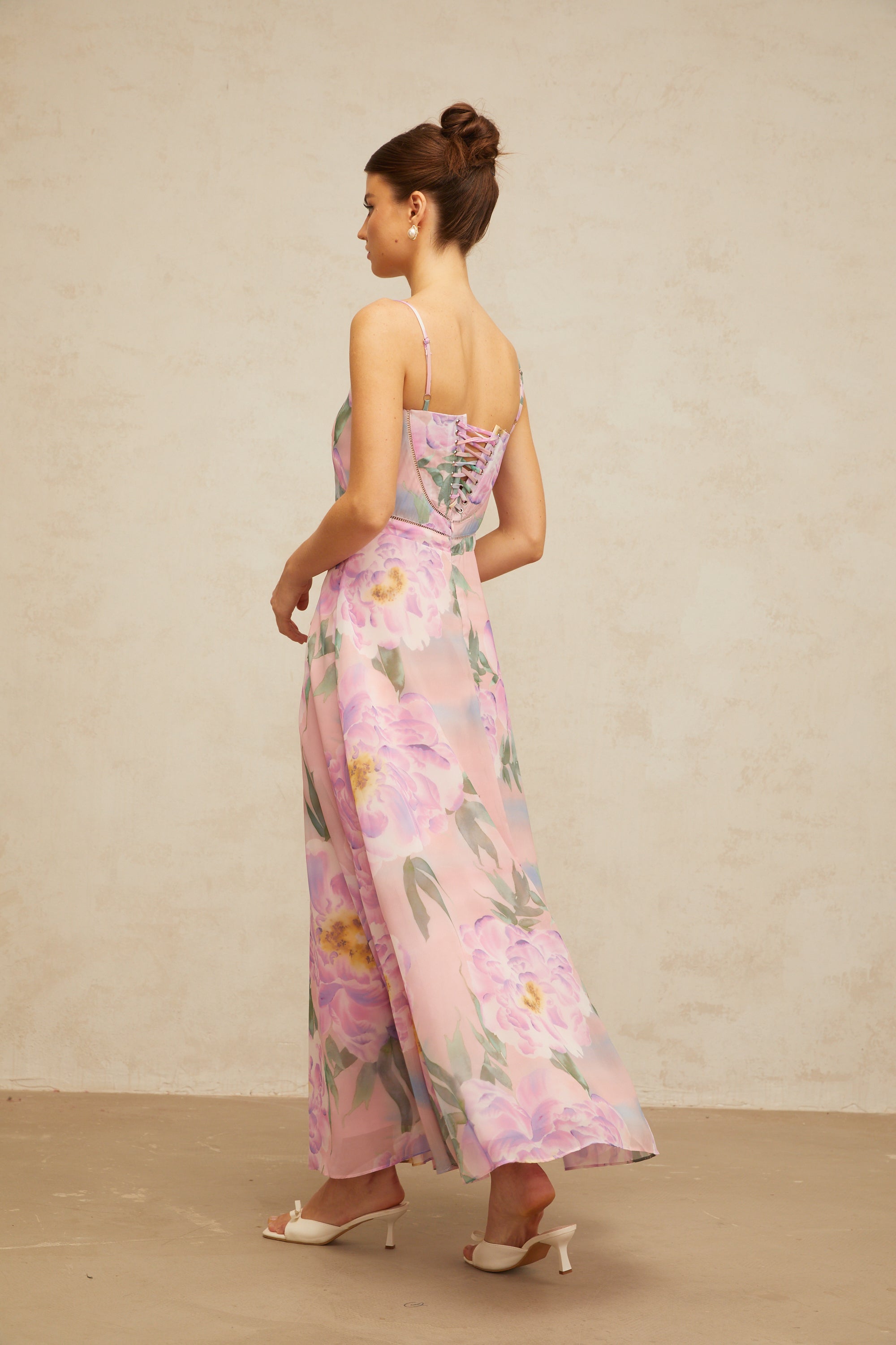 Gaëlle pink floral-print draped maxi dress