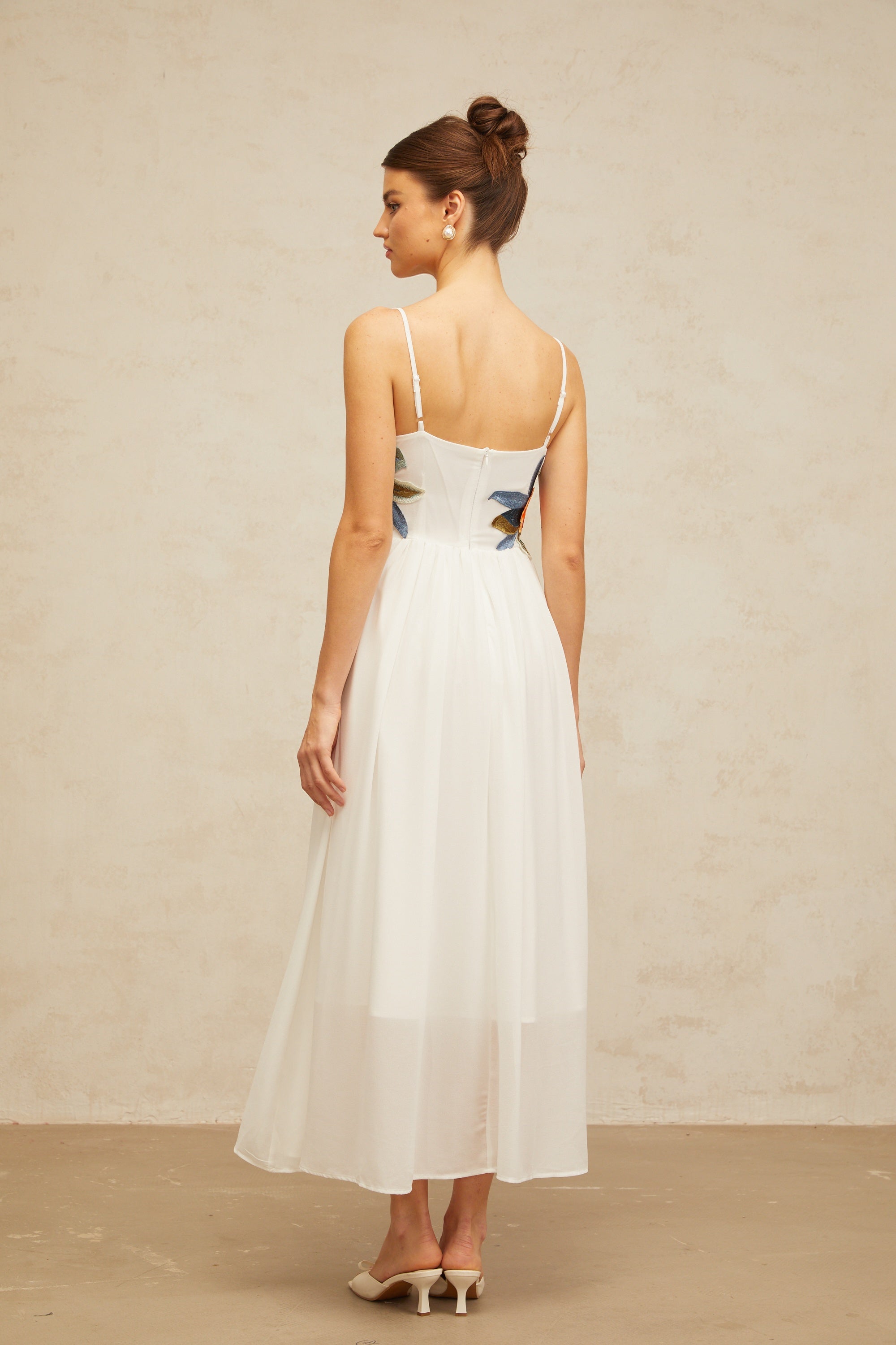 Josette floral-embroidered shirred maxi dress in White