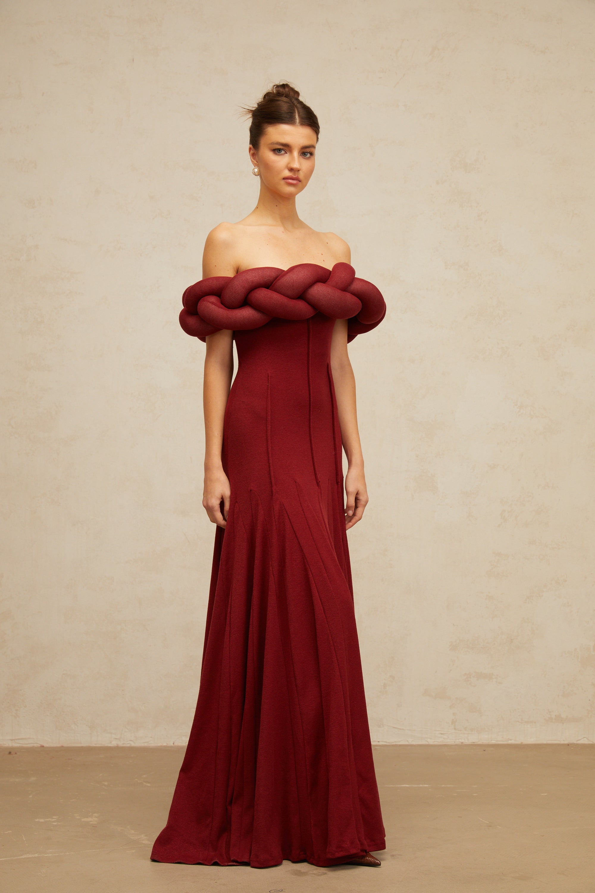 Roxane red braid-design knit maxi dress