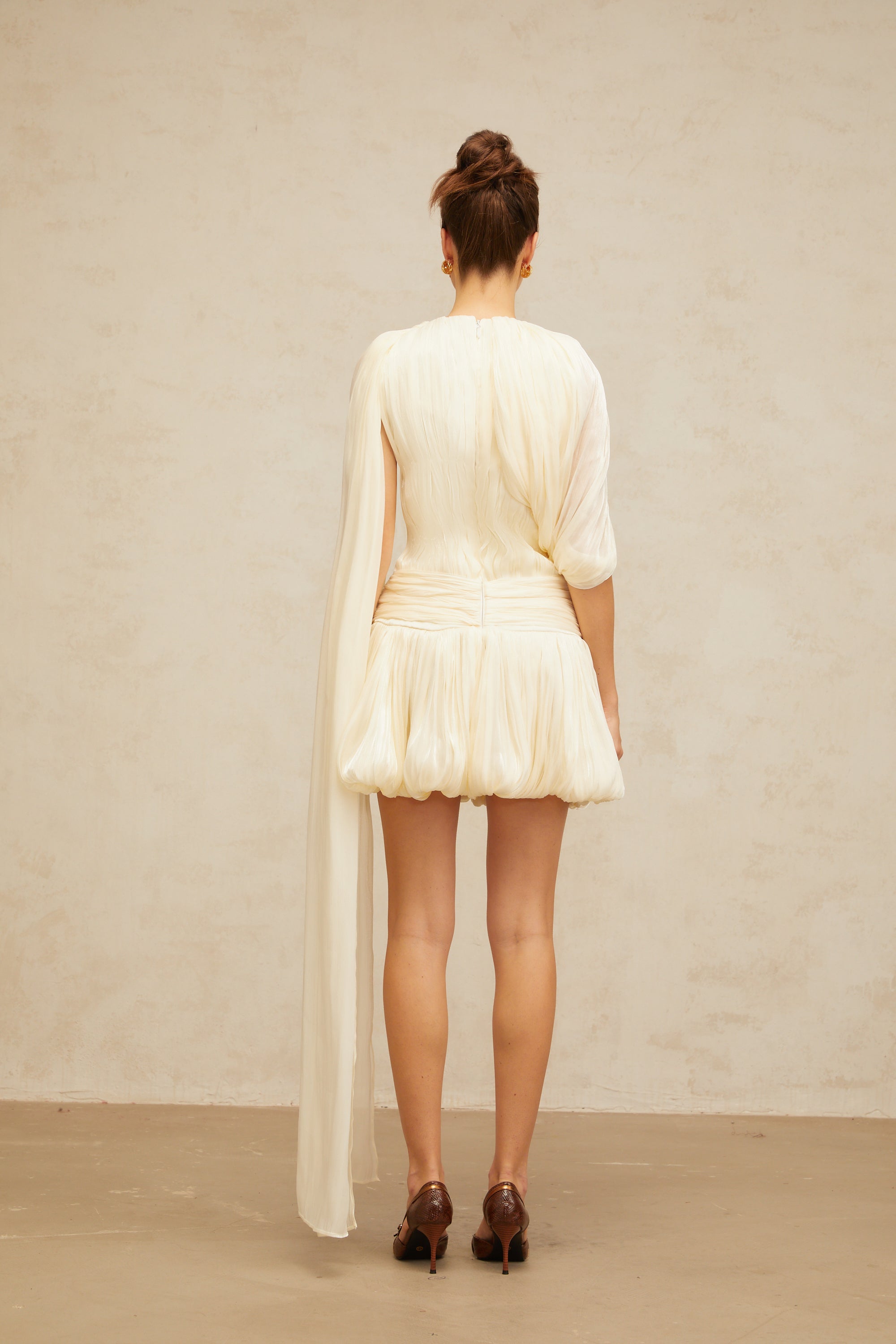 Cyrielle Pleated Mini Dress with Ribbon Design Accent