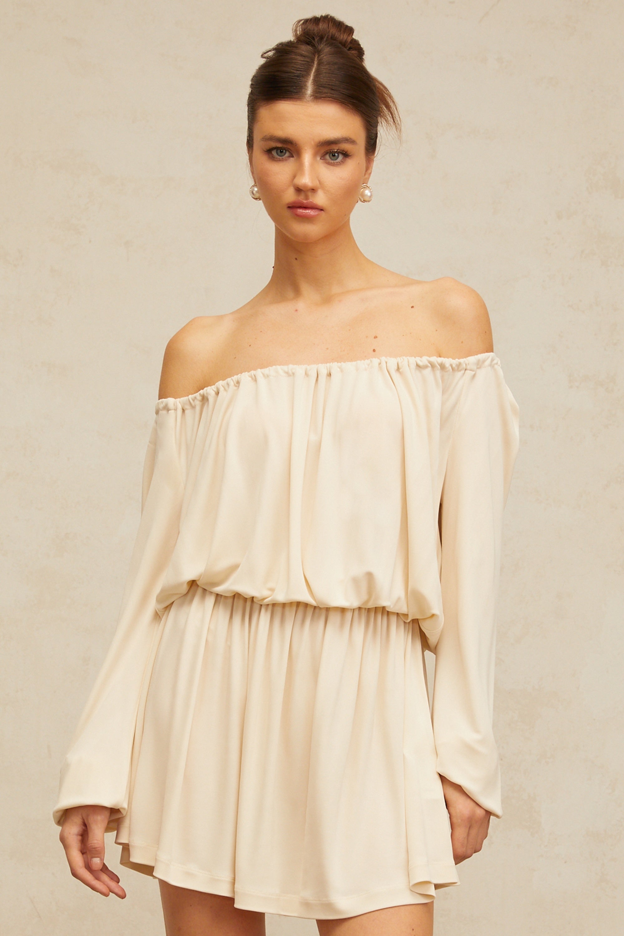 Emma neutrals structured-design mini dress