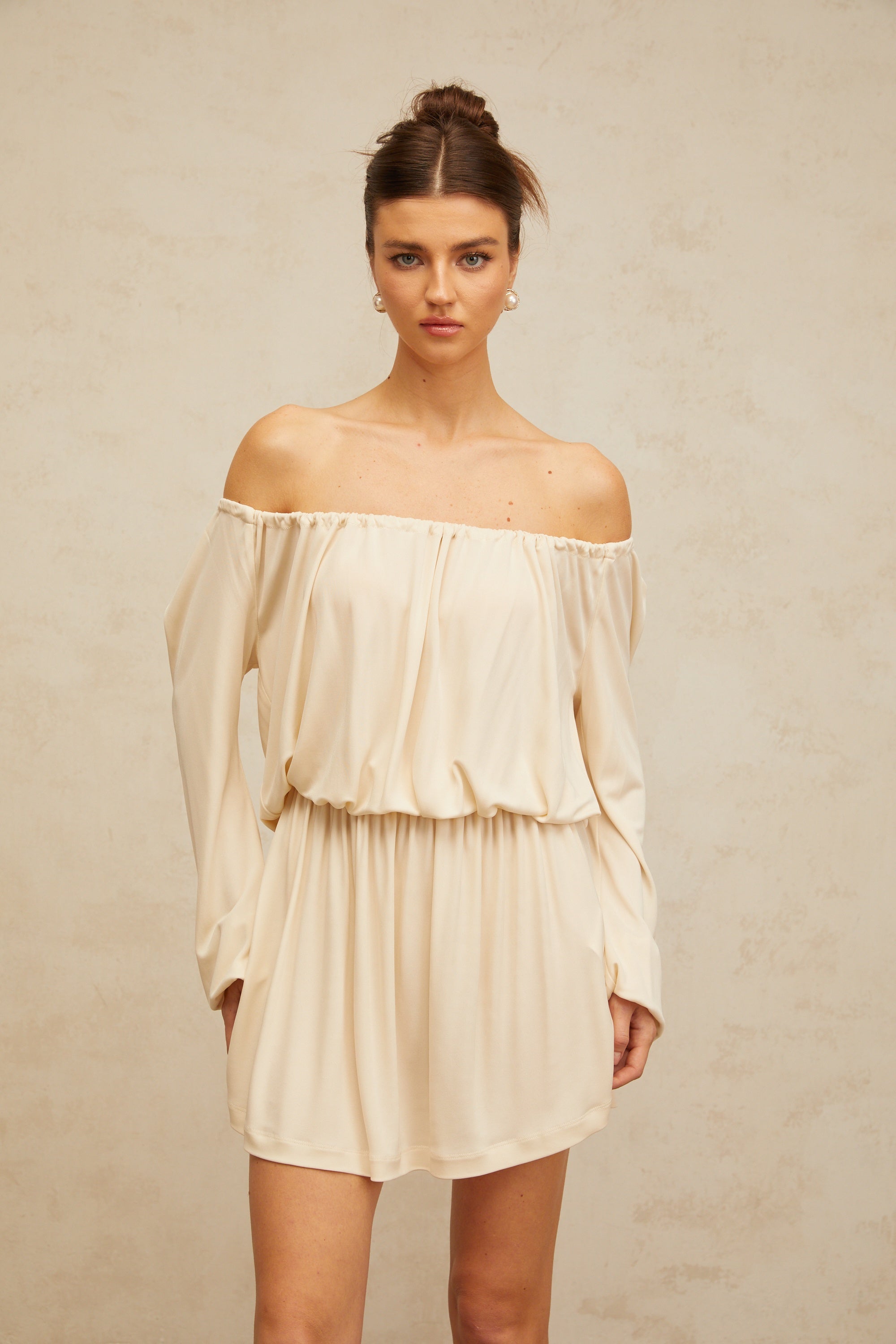 Emma neutrals structured-design mini dress