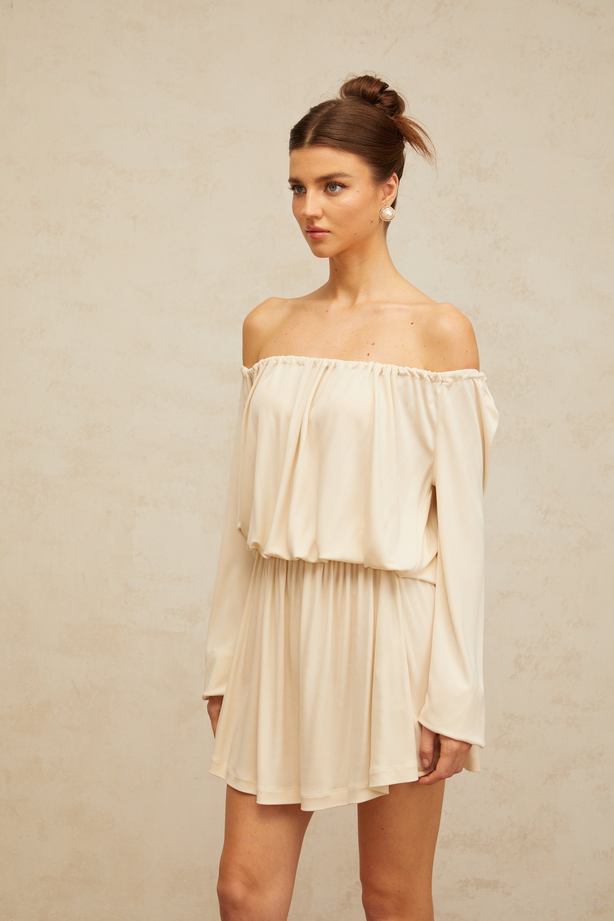 Emma neutrals structured-design mini dress