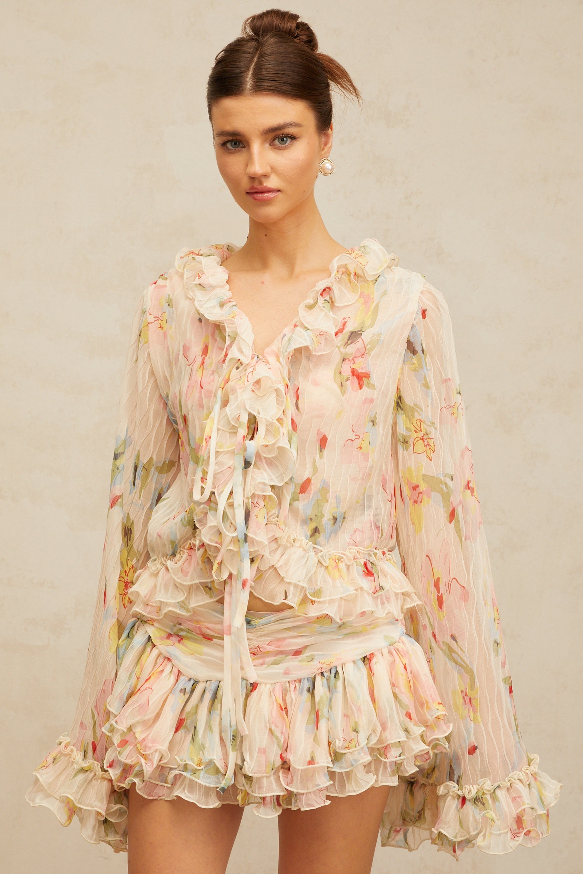 طقم بلوزة وتنورة متناسقة بطبعة زهور من دوناتيان