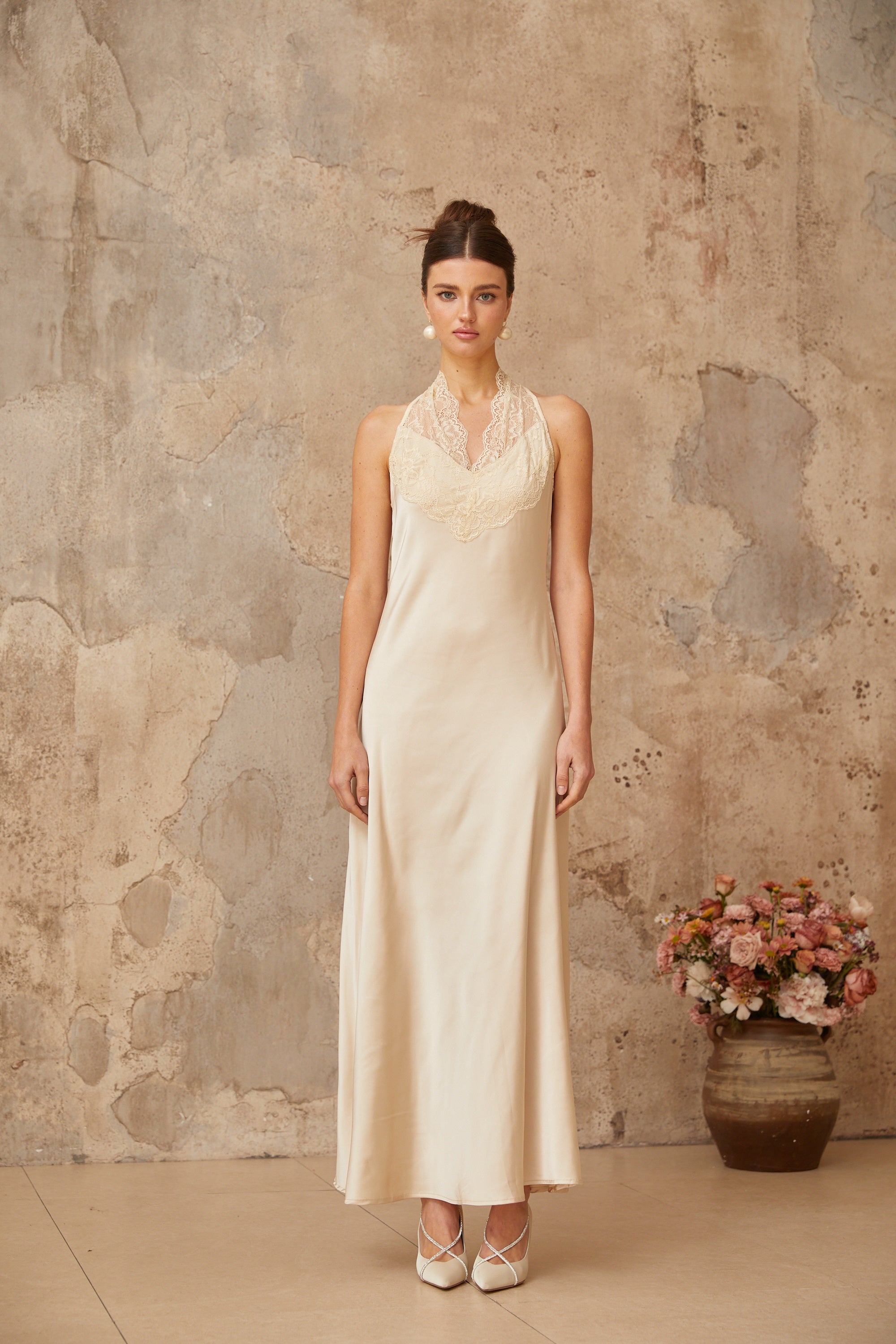Vera White Lace Trim Satin Maxi Dress (Final Sale-US Only)