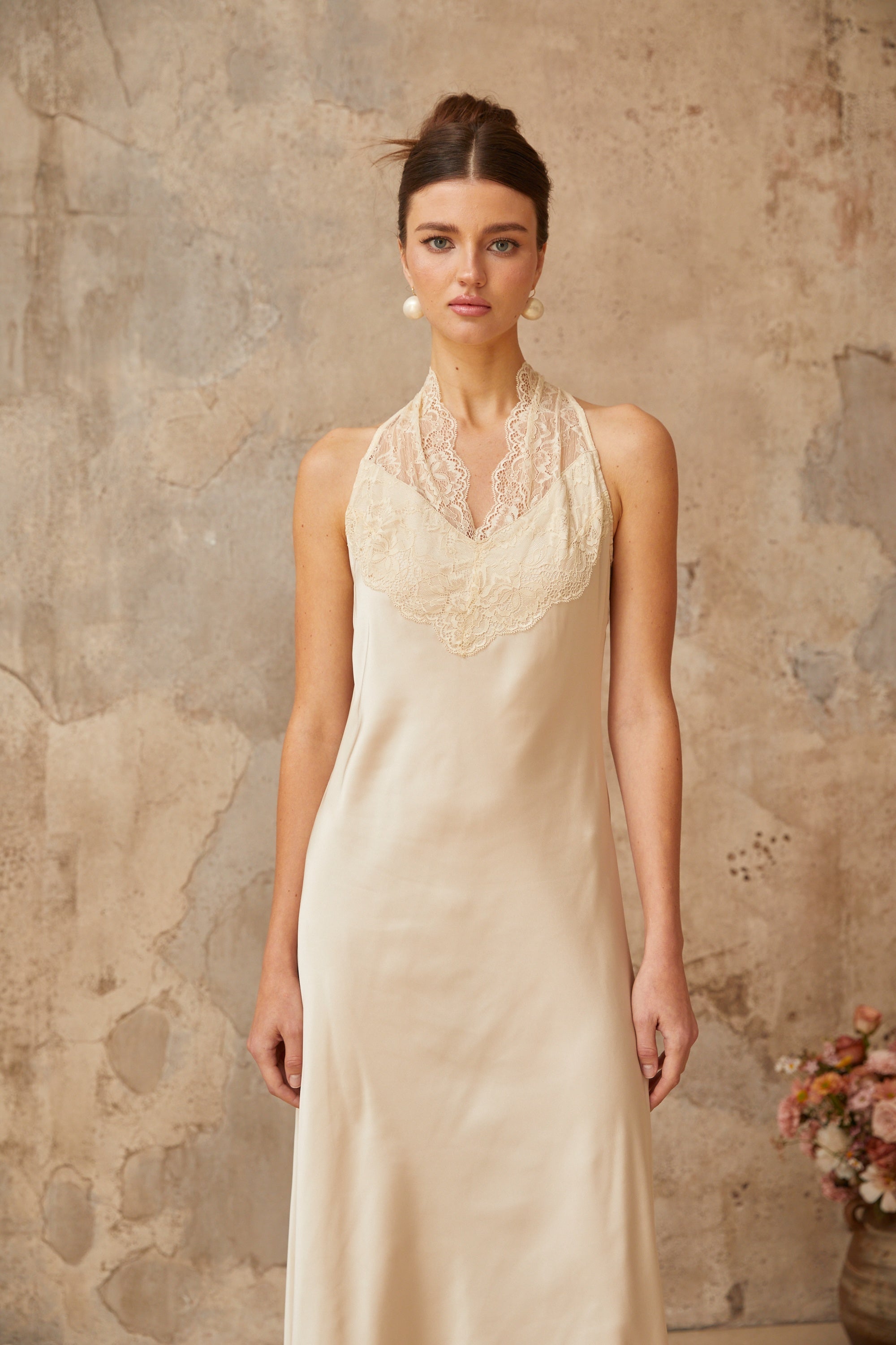 Vera White Lace Trim Satin Maxi Dress (Final Sale-US Only)