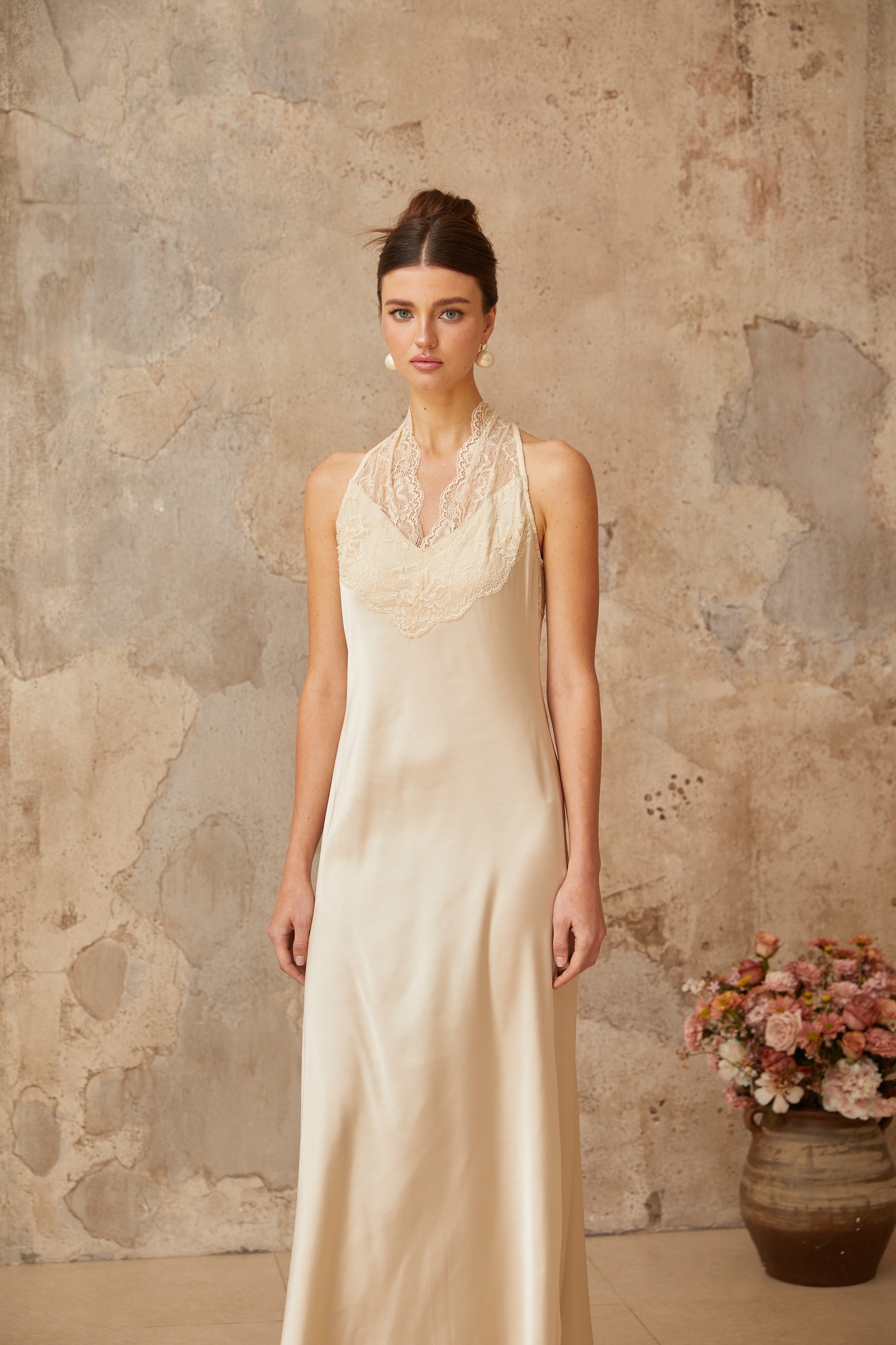 Vera White Lace Trim Satin Maxi Dress (Final Sale-US Only)