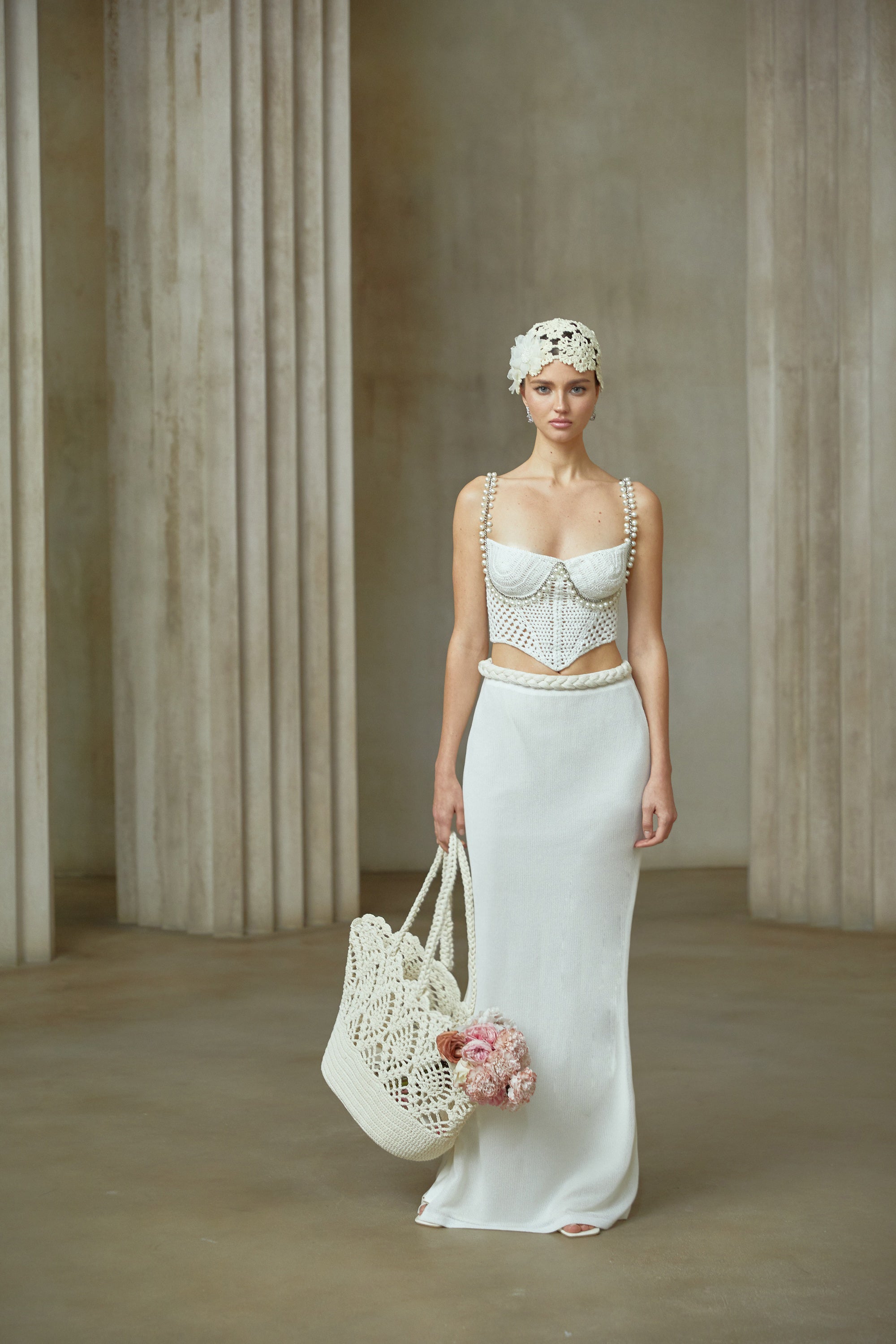 Prunelle Crochet Knit Two-Piece Top and Skirt Set