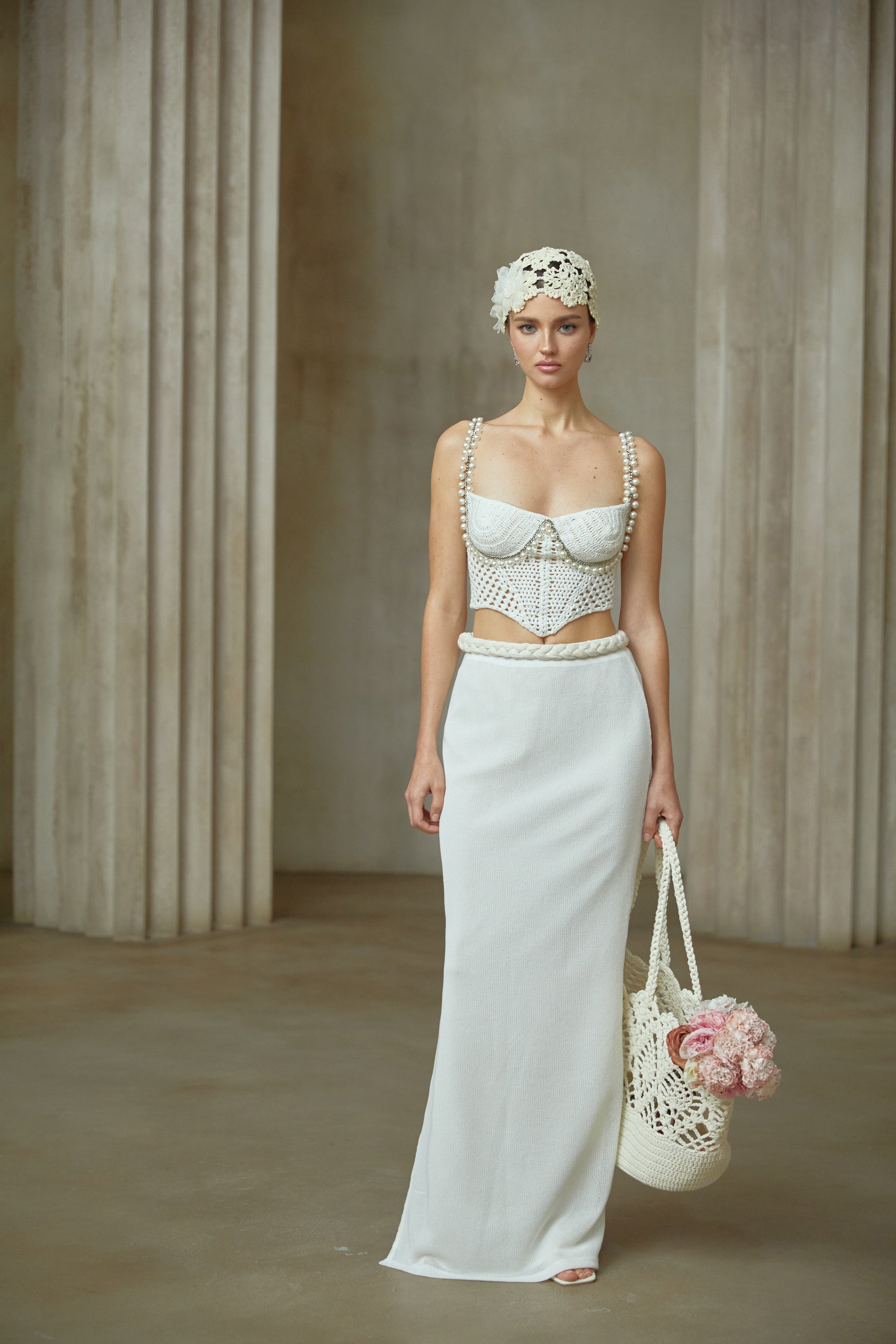 Prunelle Crochet Knit Two-Piece Top and Skirt Set