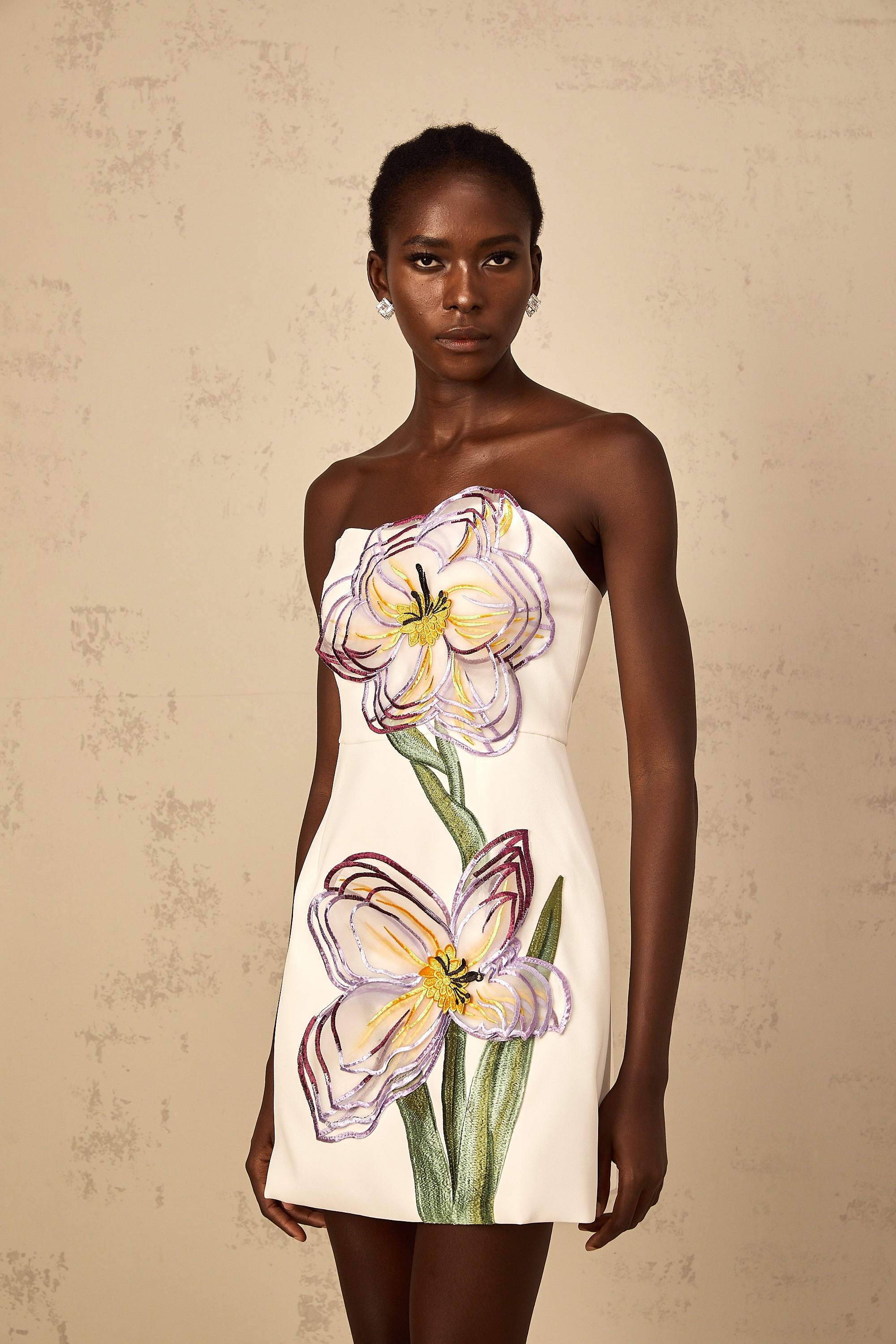 Irène White Off-Shoulder Sequin Floral Embroidered Mini Dress