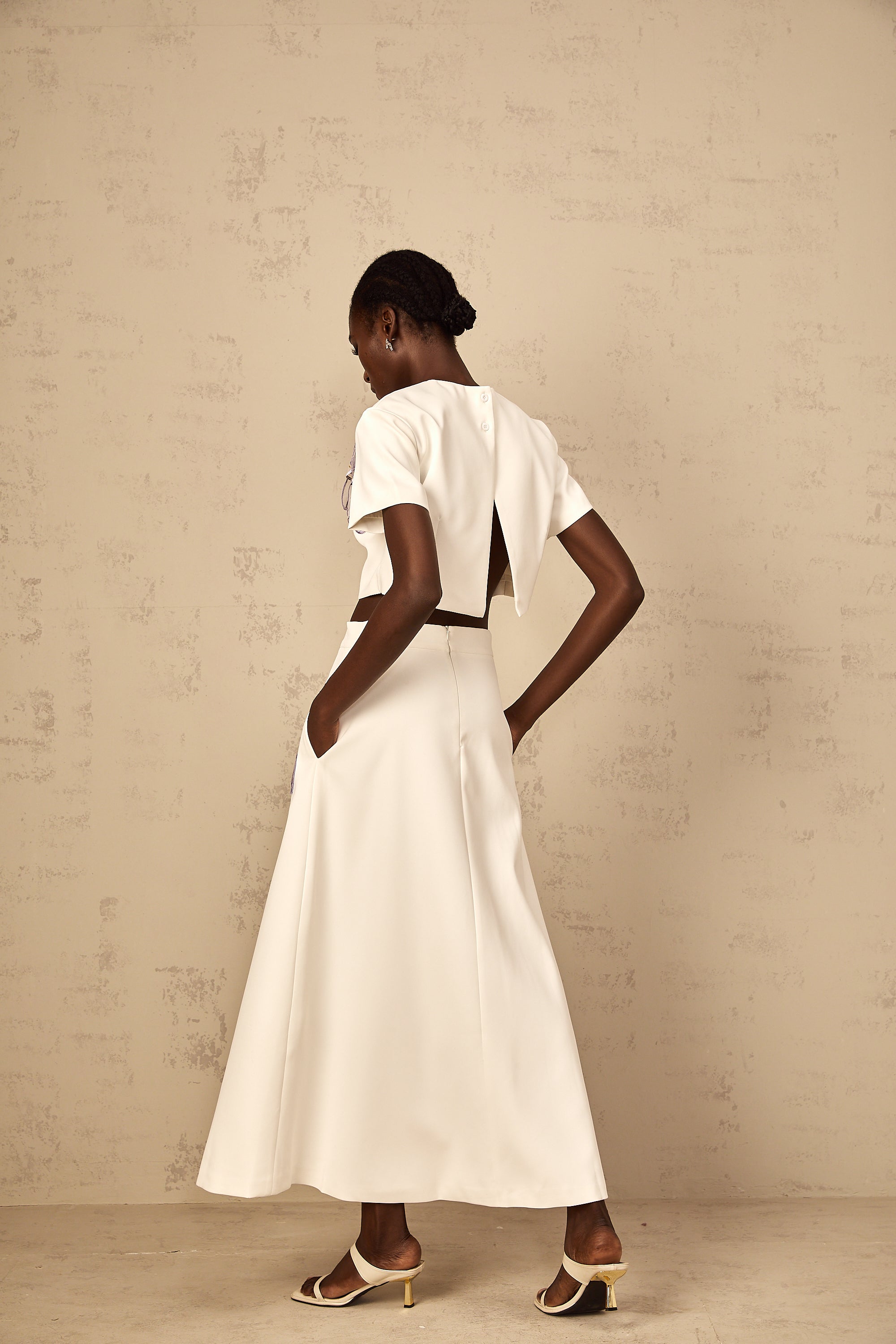 Irène White Sequin Floral Embroidered Matching Set