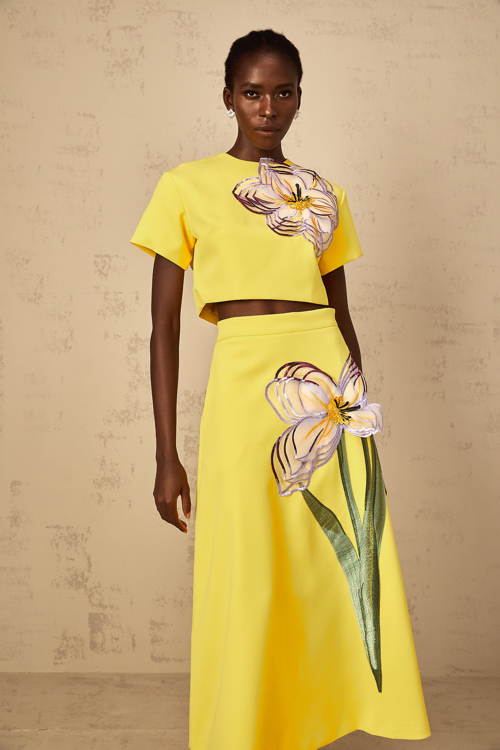 Irène Yellow Sequin Floral Embroidered Matching Set