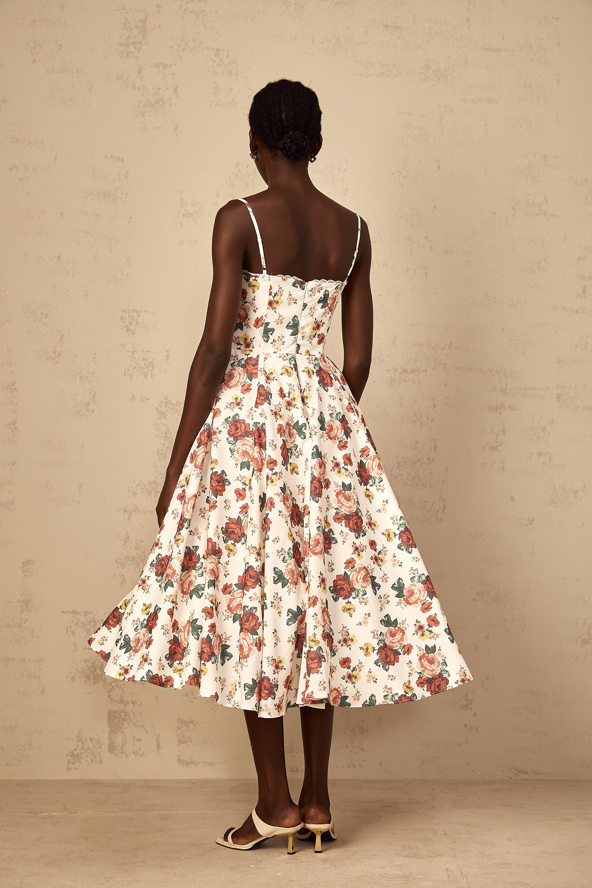 Airelle White Rose Print Flounced Midi Dress (Final Sale-US Only)