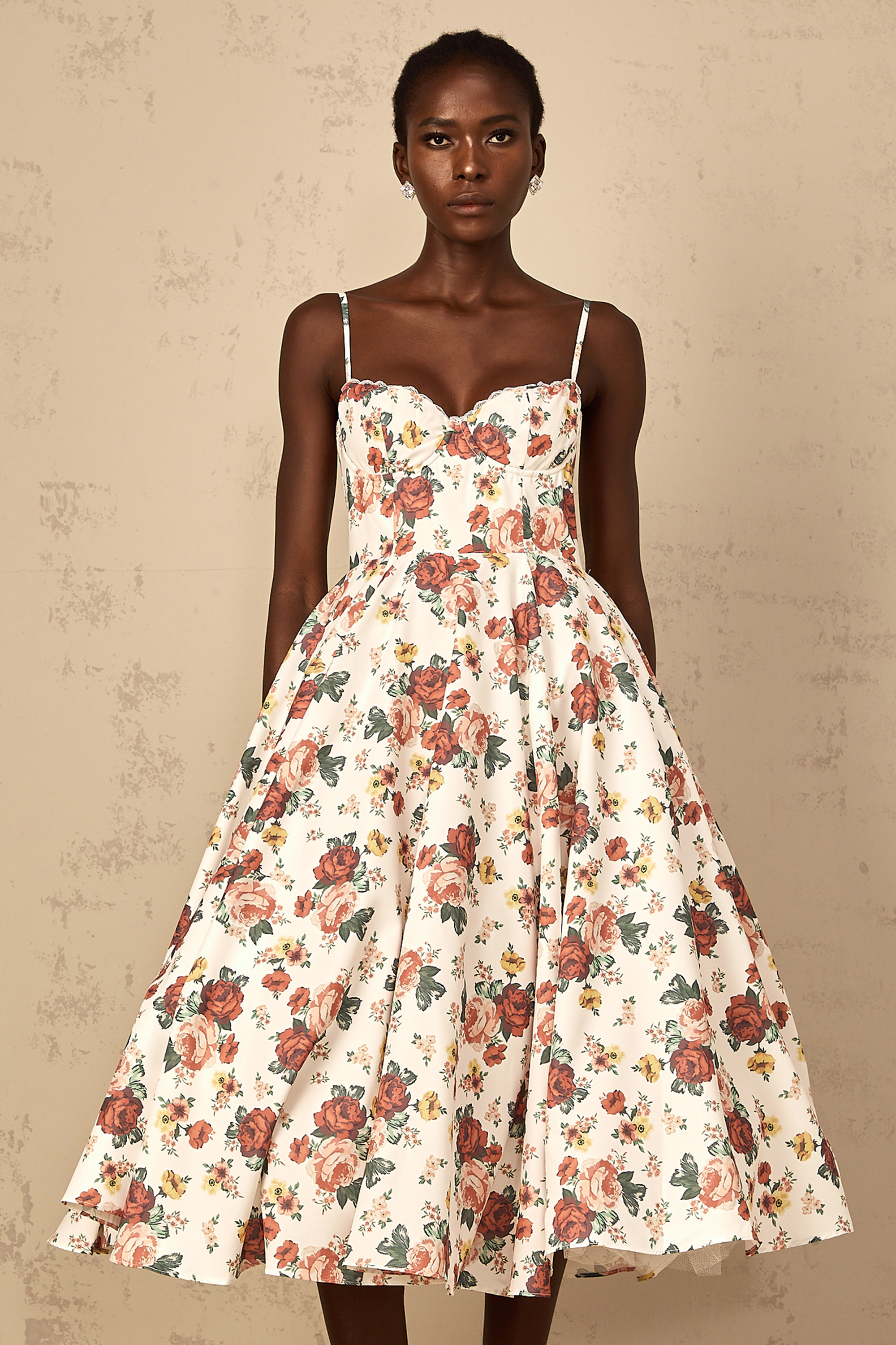 Airelle White Rose Print Flounced Midi Dress (Final Sale-US Only)