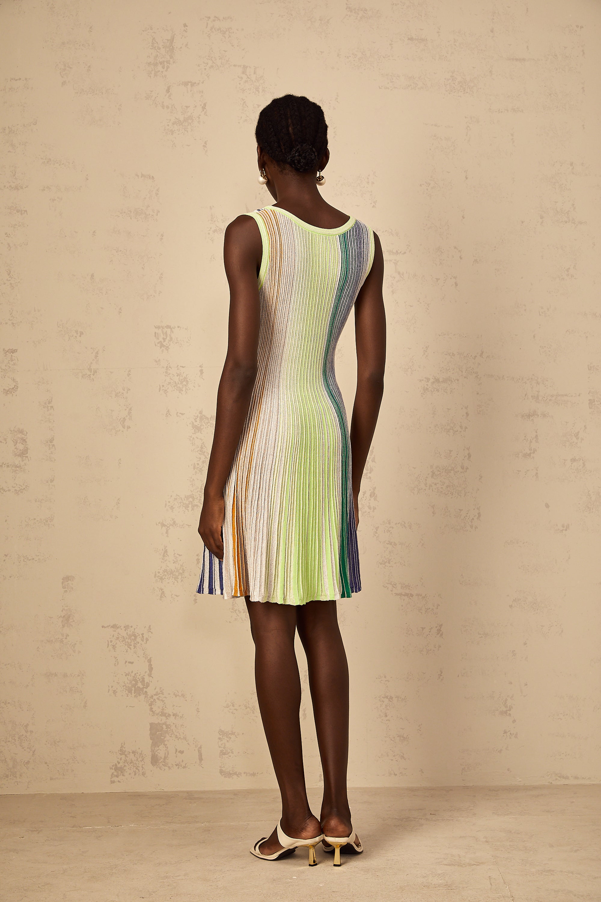 Amaryllis Green Sequin Striped Knit Mini Dress