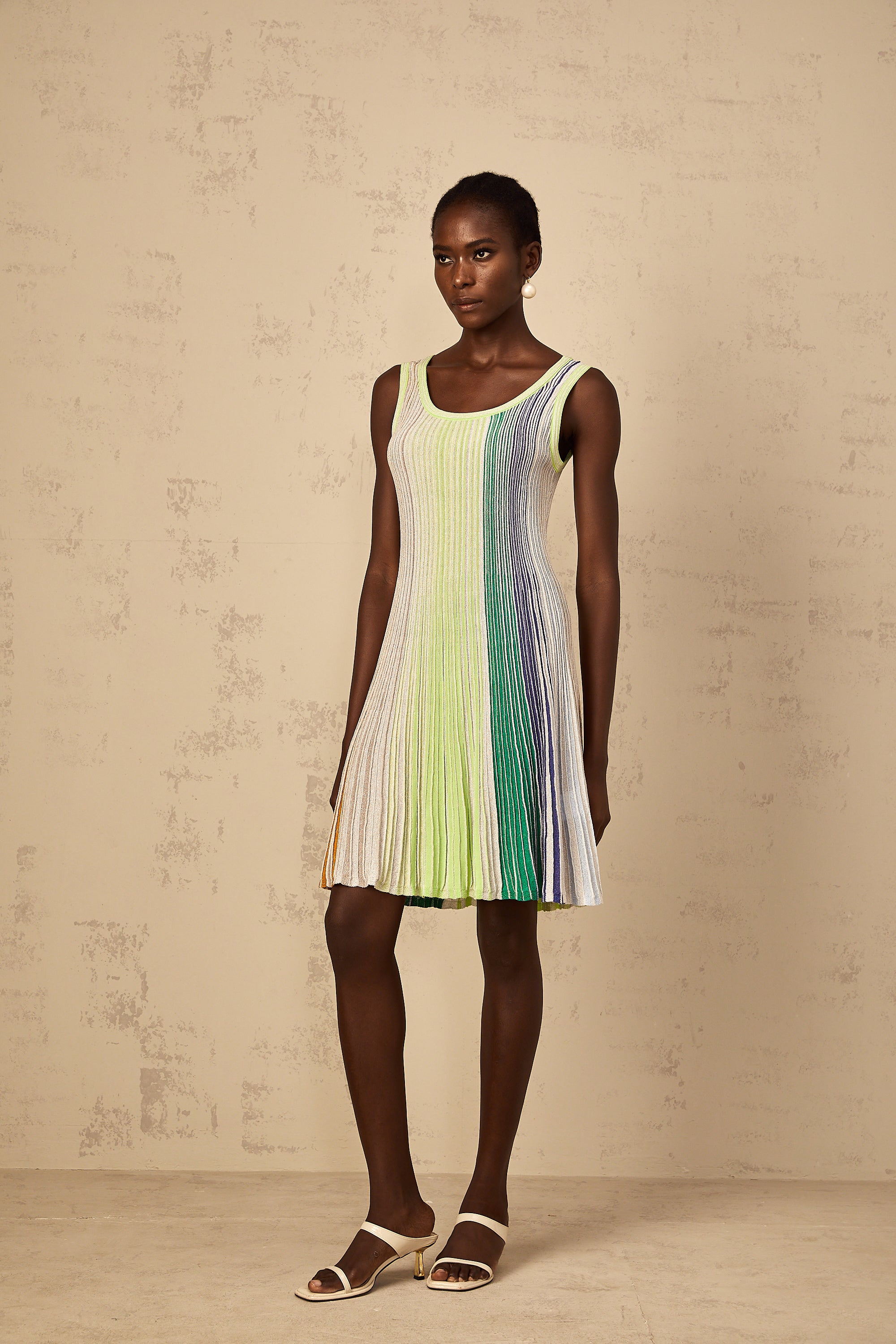 Amaryllis Green Sequin Striped Knit Mini Dress