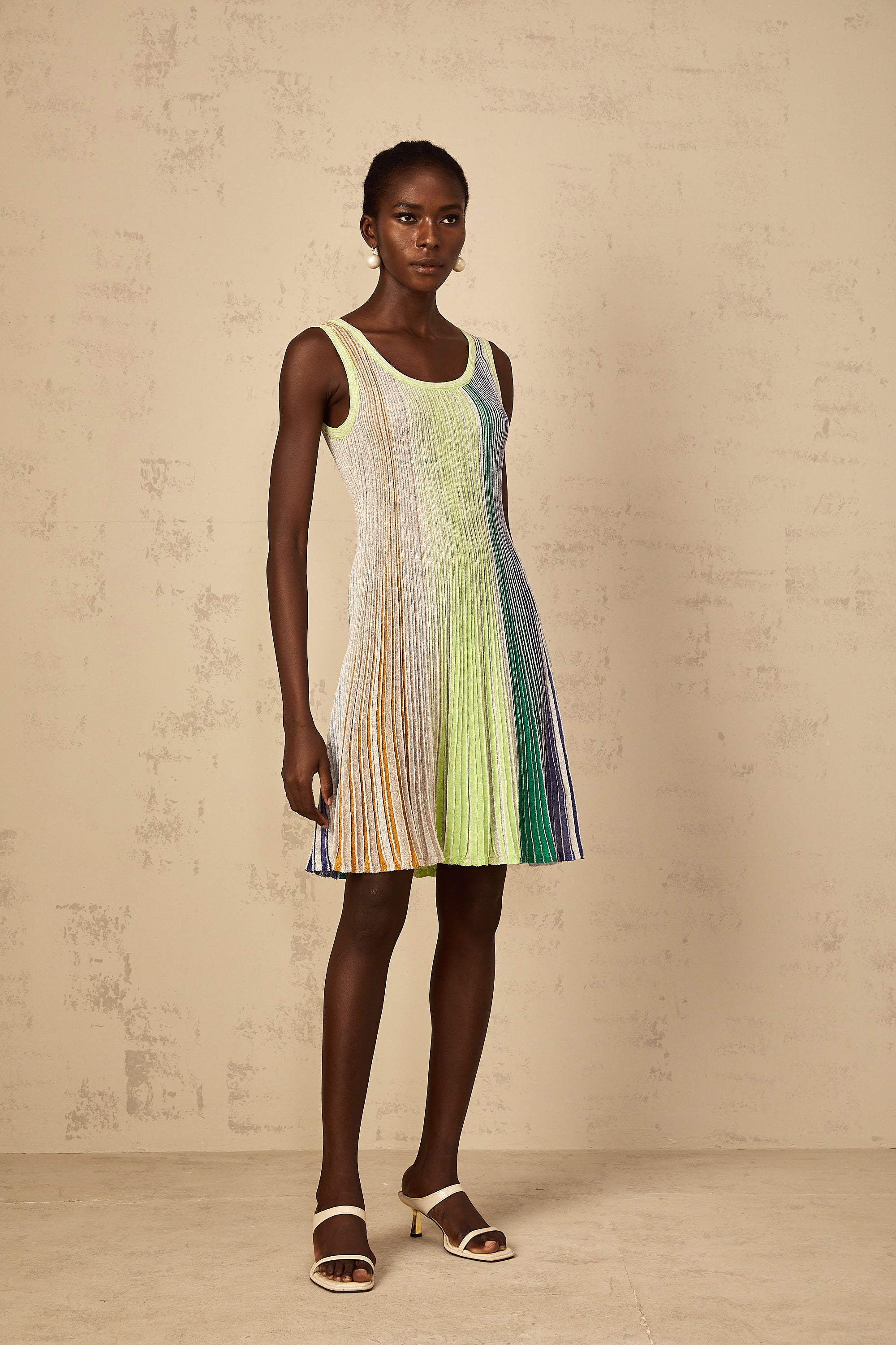 Amaryllis Green Sequin Striped Knit Mini Dress