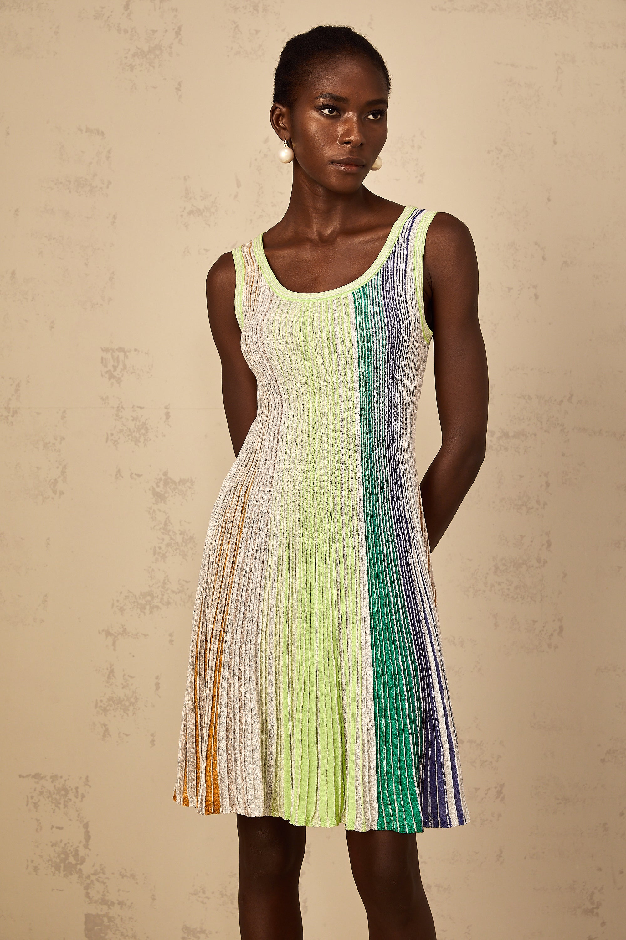 Amaryllis Green Sequin Striped Knit Mini Dress