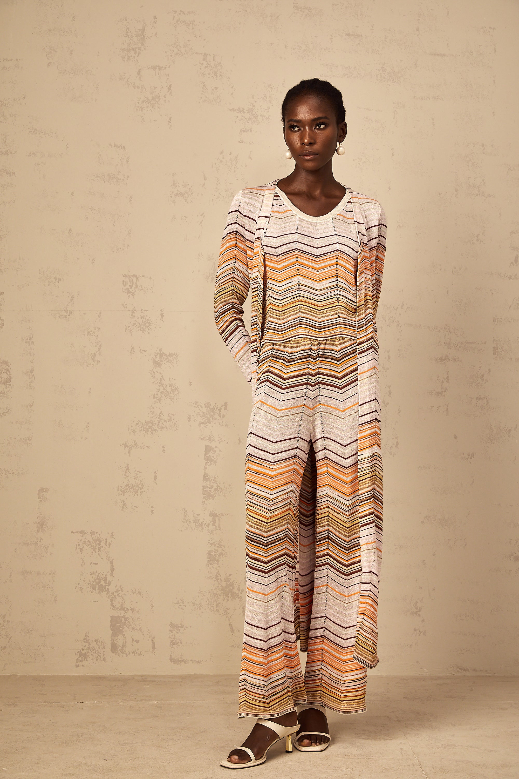 كارديجان طويل محبوك مخطط بلون محايد من كلوي