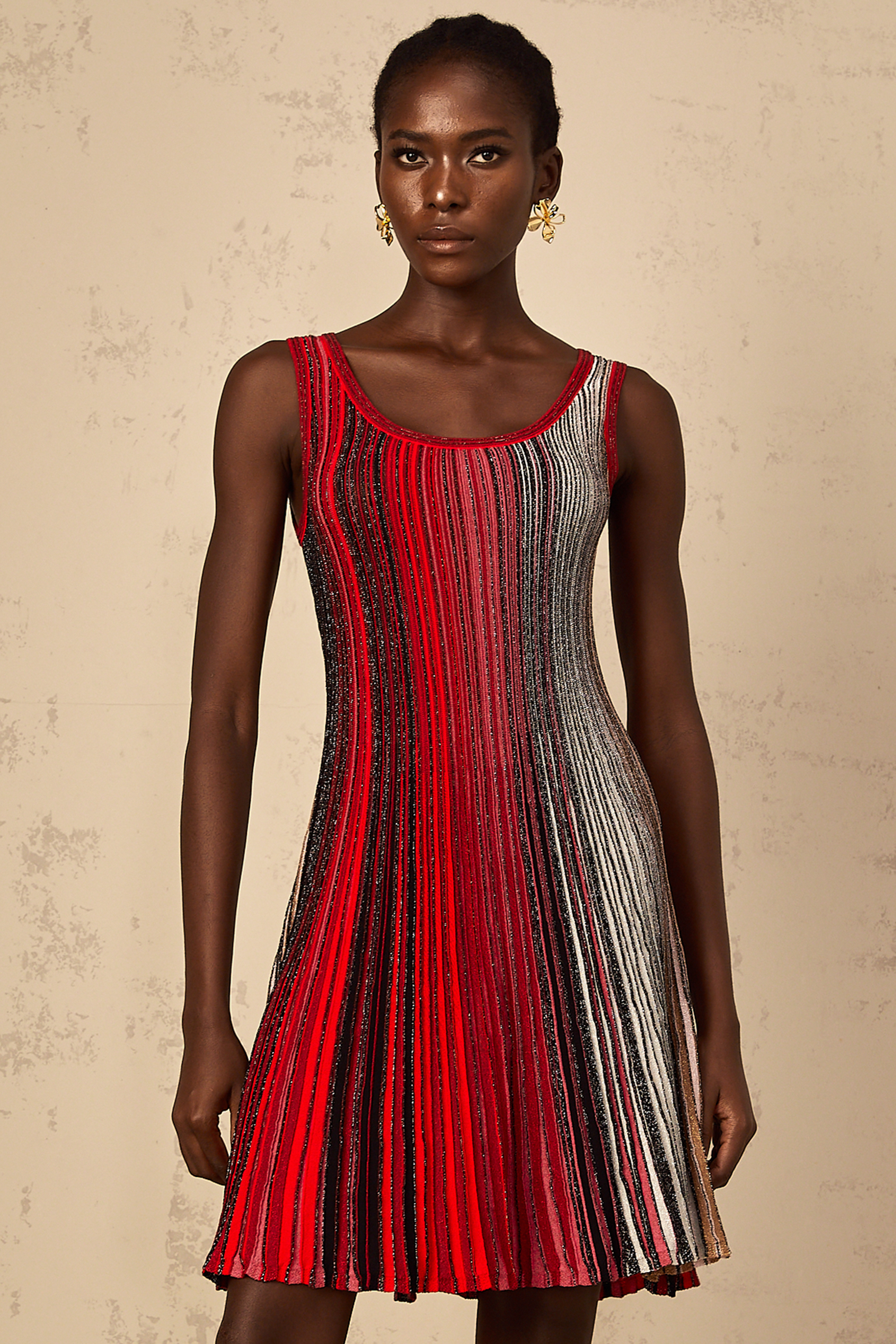 Amaryllis Red Sequin Striped Knit Mini Dress