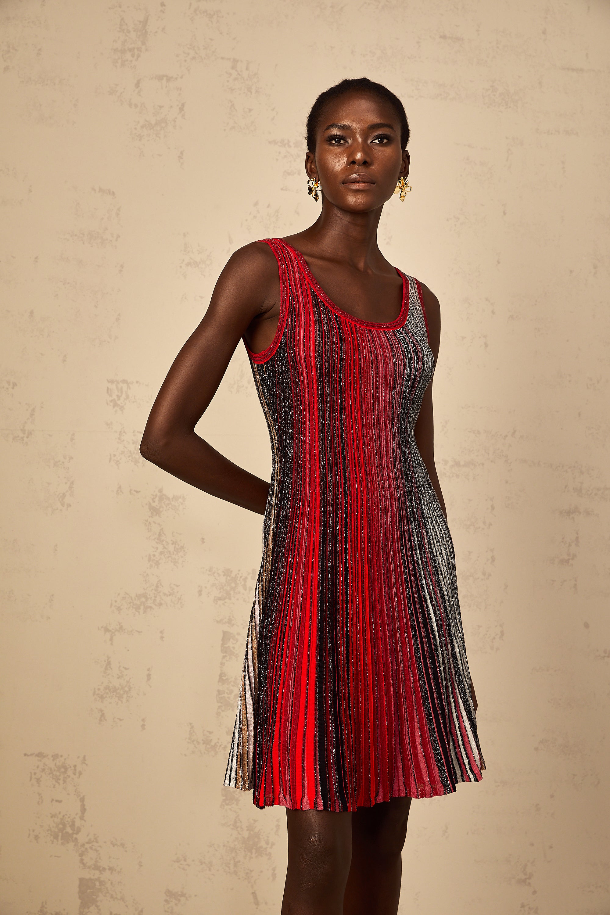 Amaryllis Red Sequin Striped Knit Mini Dress